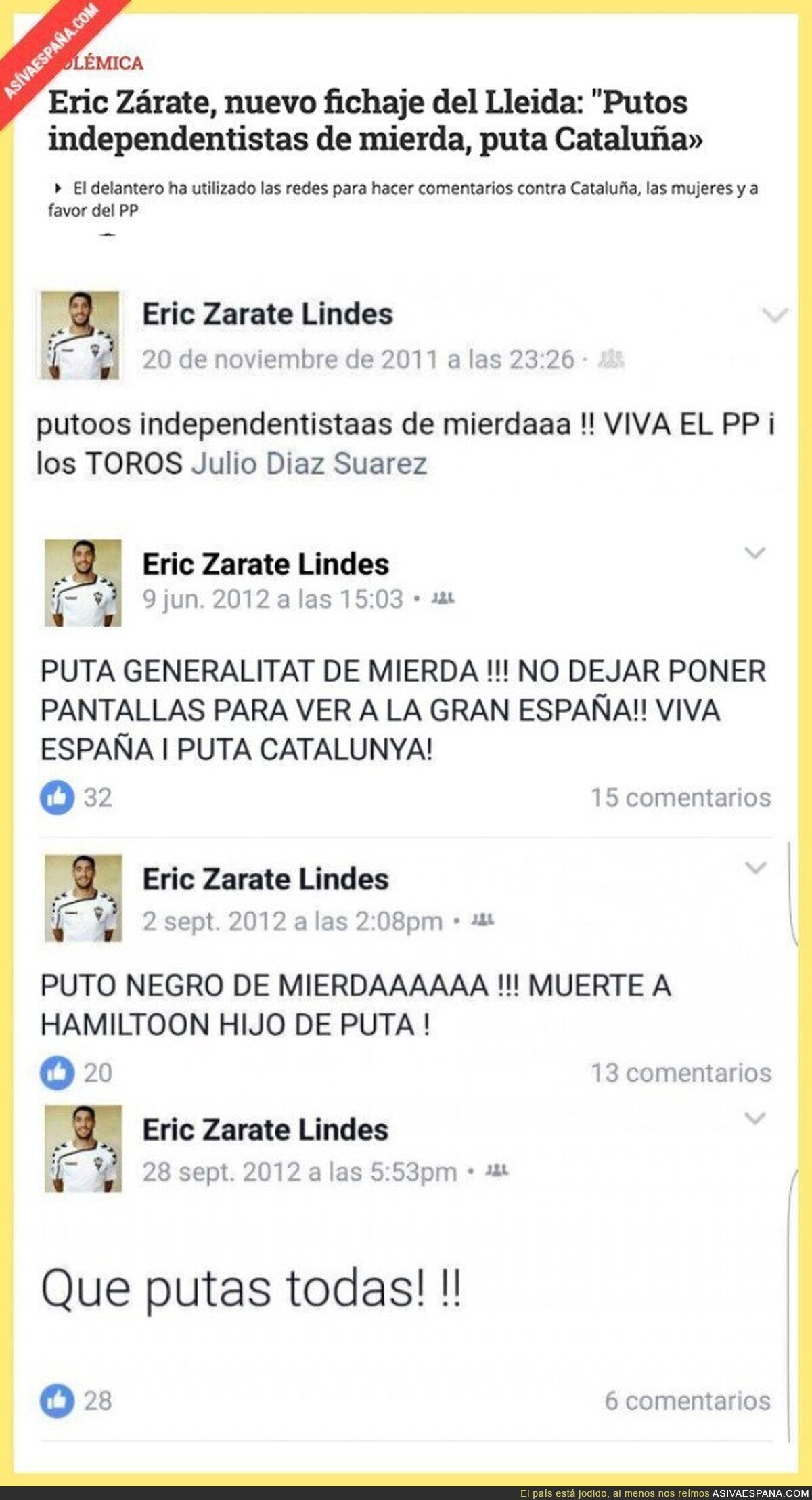 Los tuits del nuevo fichaje del Lleida contra Catalunya, negros, mujeres...