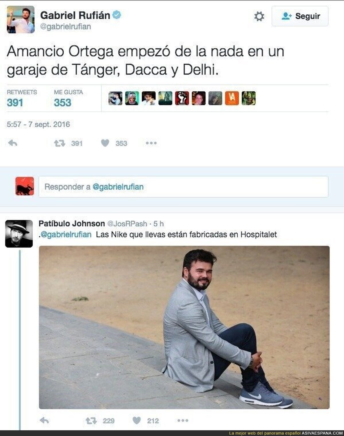 El monumental ‘zasca’ de un tuitero a Gabriel Rufián a cuenta de Amancio Ortega