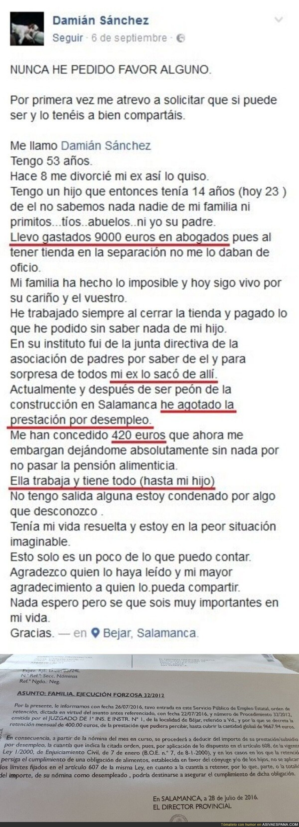 Un juzgado deja a un padre separado con 20 euros al mes para vivir