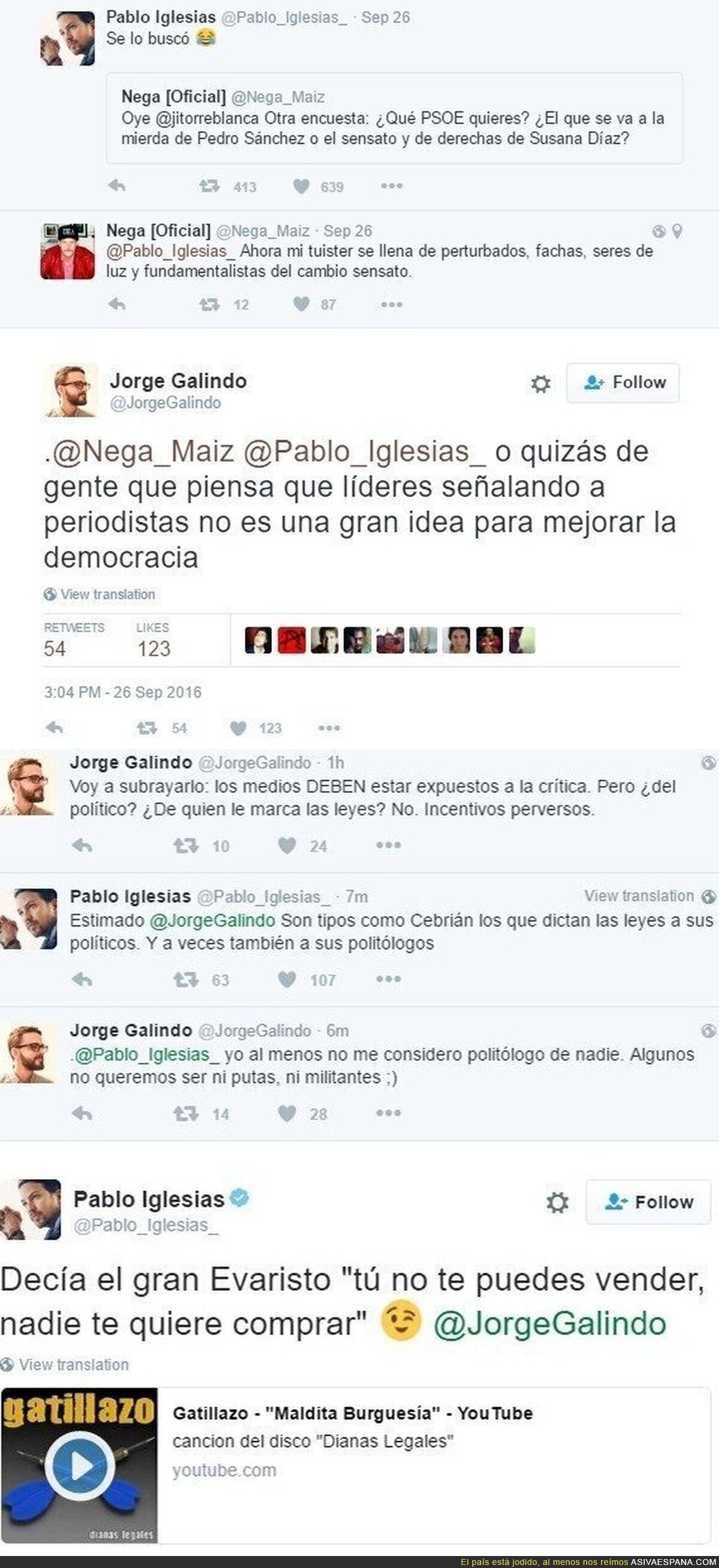 Ojo al beef entre Iglesias y el periodista Jorge Galindo con Nega de los Chikos del Maíz en medio