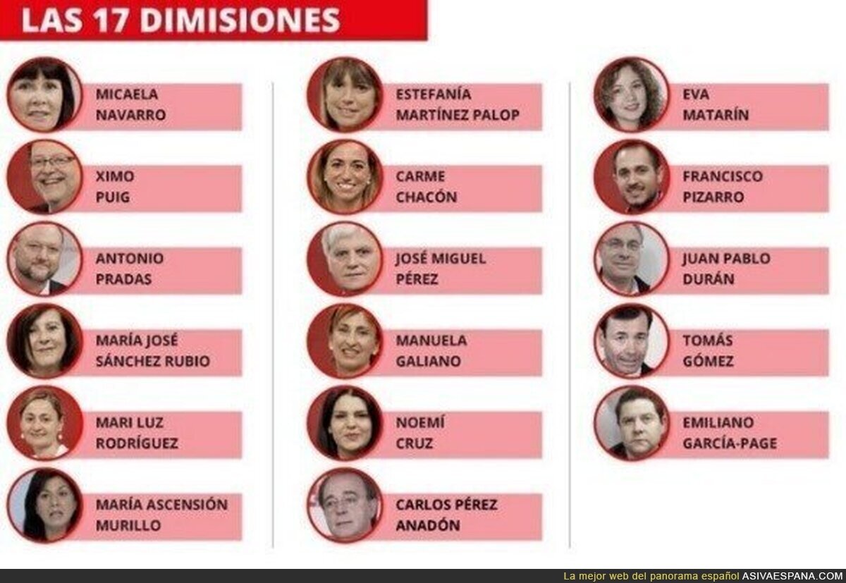 Ponemos cara a los nombres de las 17 dimisiones del PSOE