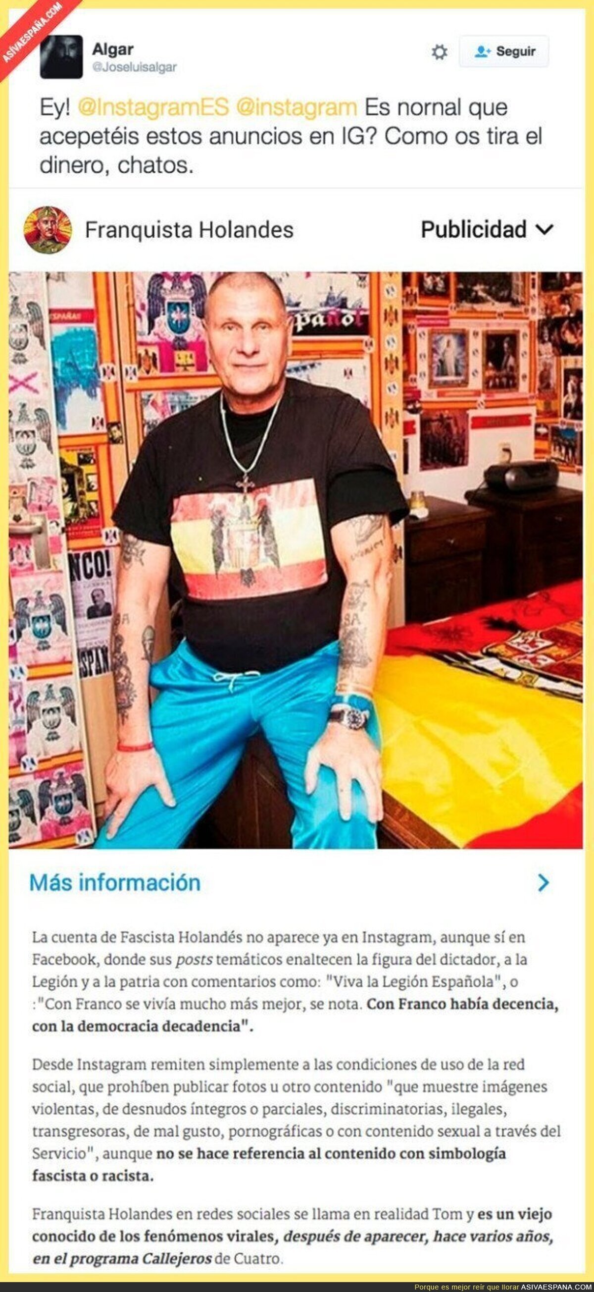La publicidad que aparece en Instagram de un franquista que está indignando a todo el mundo
