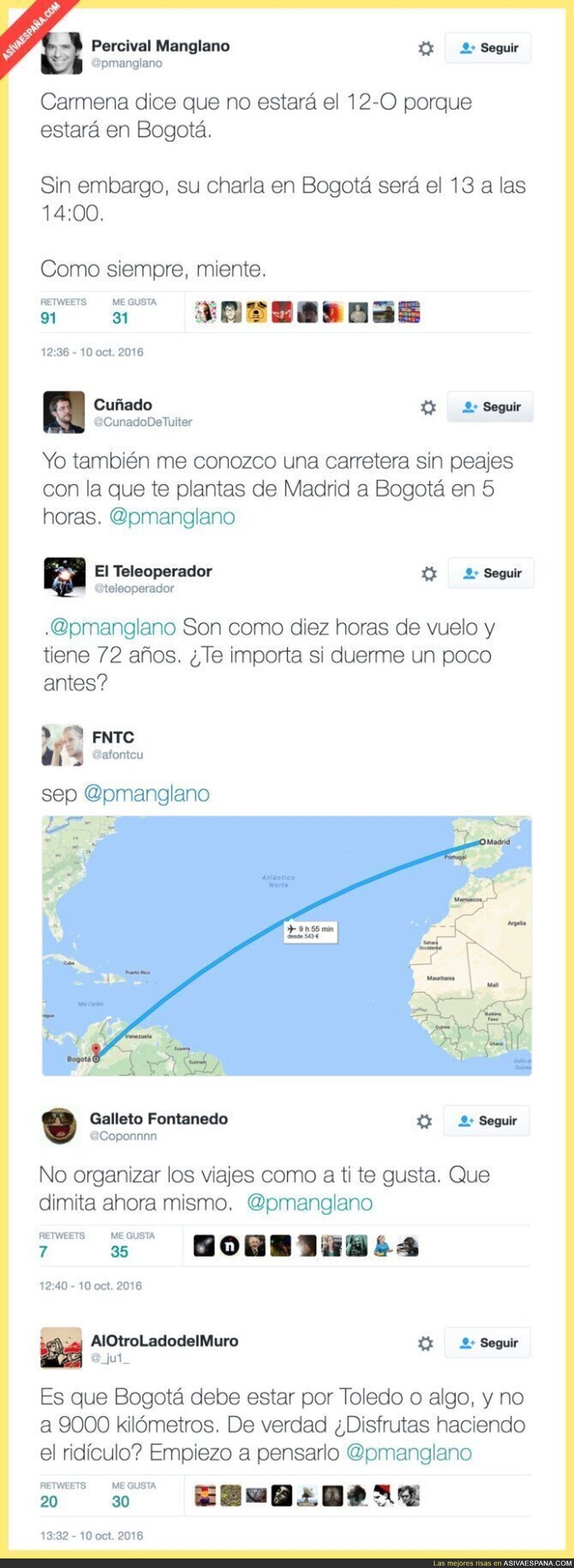 Percival Manglano (PP) vuelve a hacer el ridículo en Twitter, ahora con un viaje de Manuela Carmena