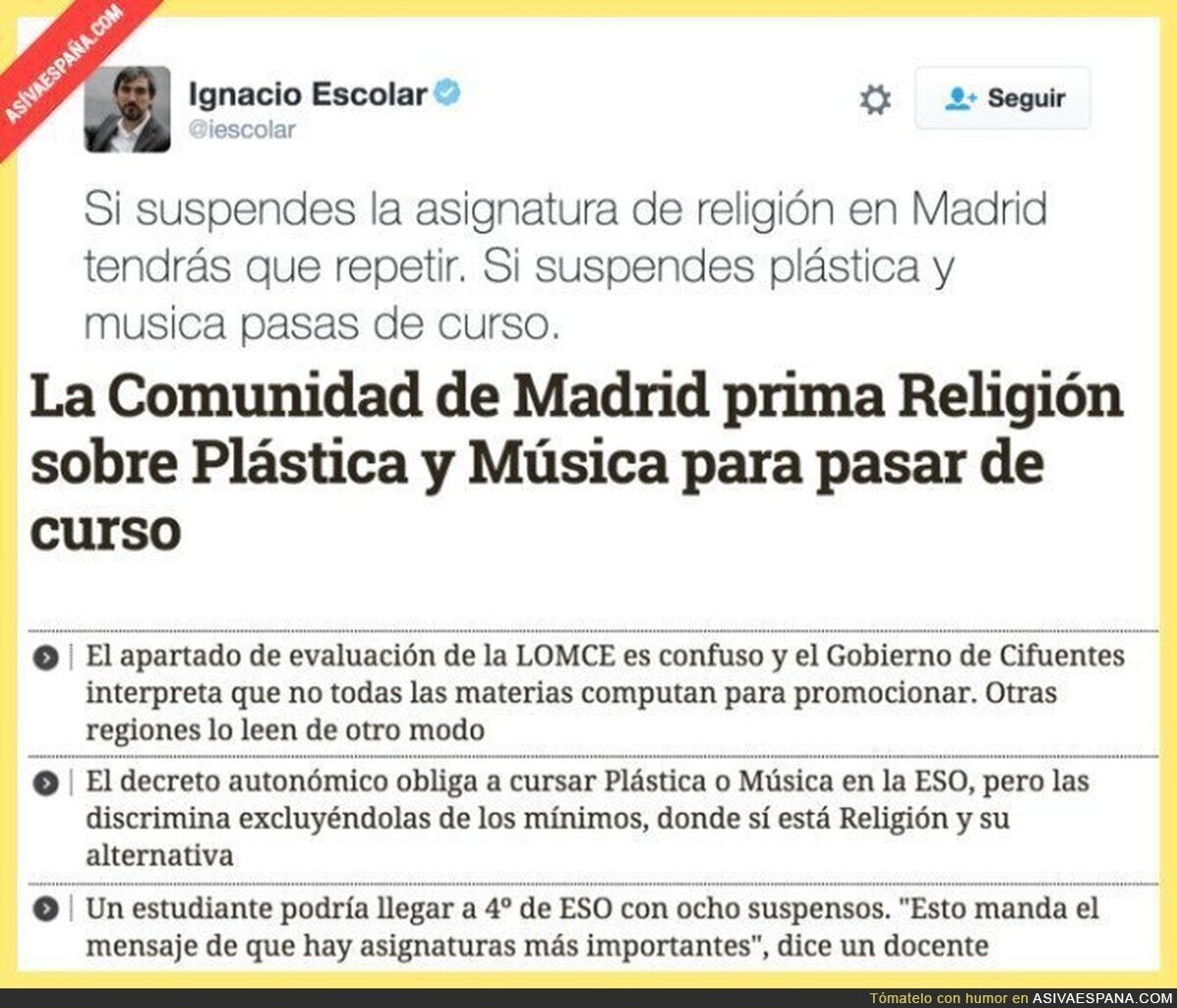 En la Comunidad de Madrid lo importante es la religión