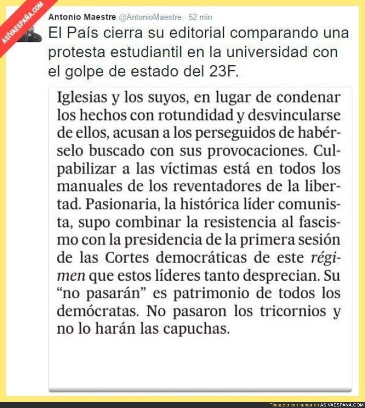 "El País" ha perdido el juicio. Compara una protesta universitaria con el 23F