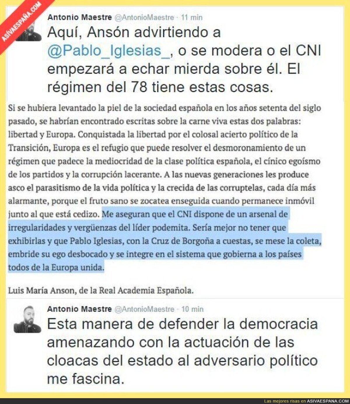 Amenazando con el CNI contra enemigos politicos. Periodismo en España