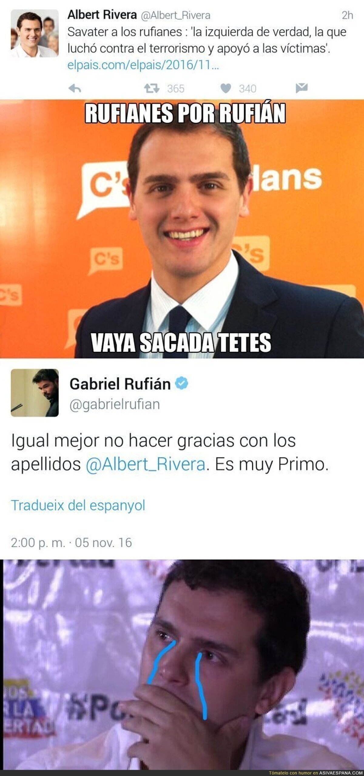 Gabriel Rufián deja por los suelos a Albert Rivera con esta respuesta en Twitter