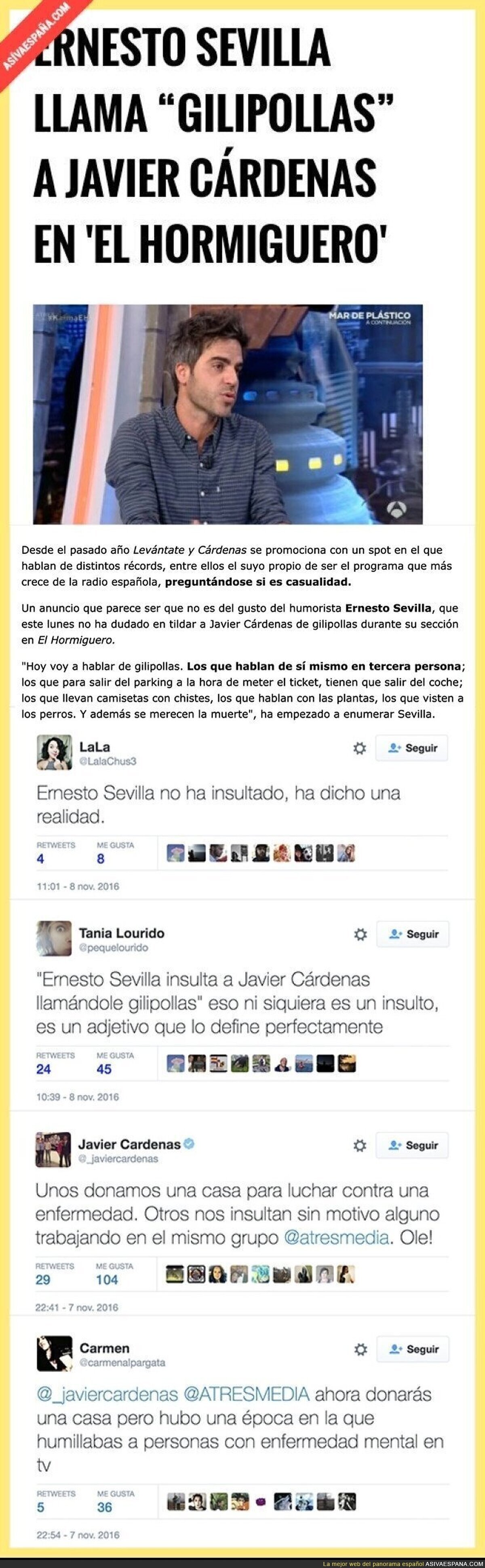 El insulto de Ernesto Sevilla a Javier Cárdenas que le ha indignado mucho