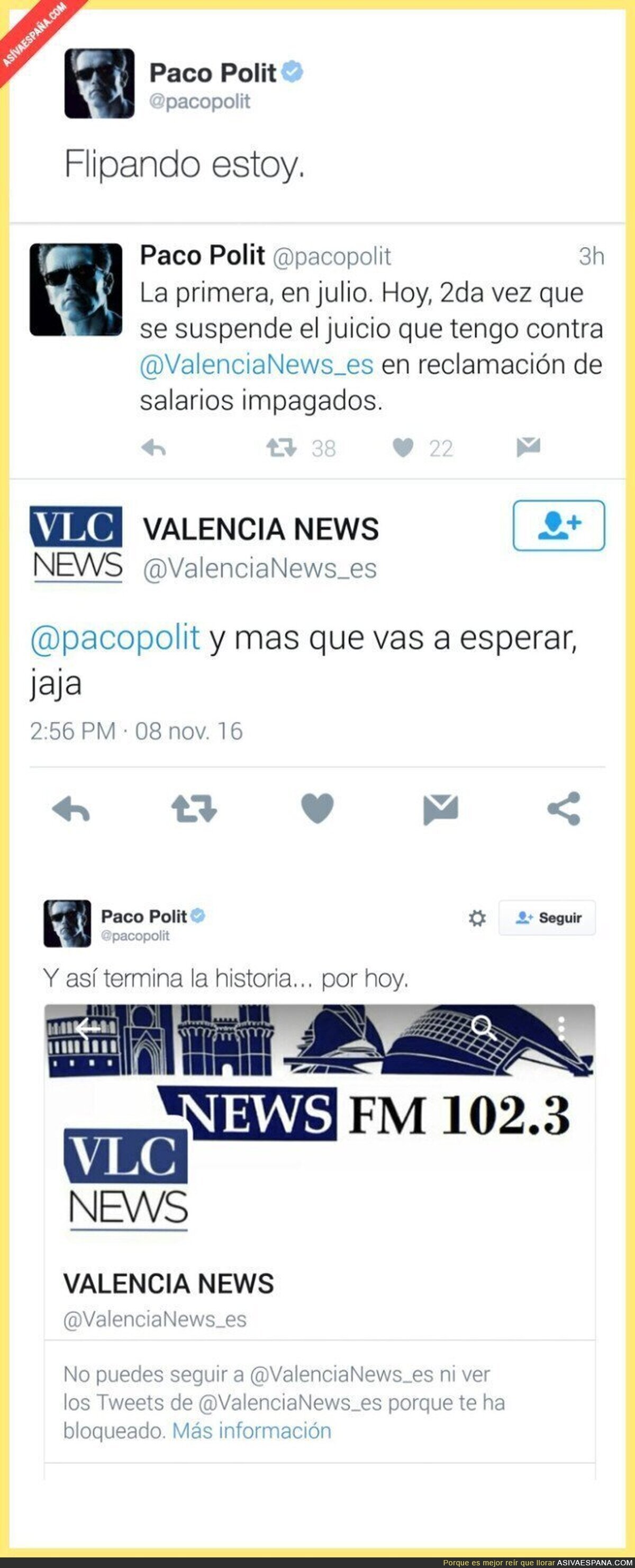 Así le vacila el periódico Valencia News a un periodista que les ha llevado a juicio por impagos