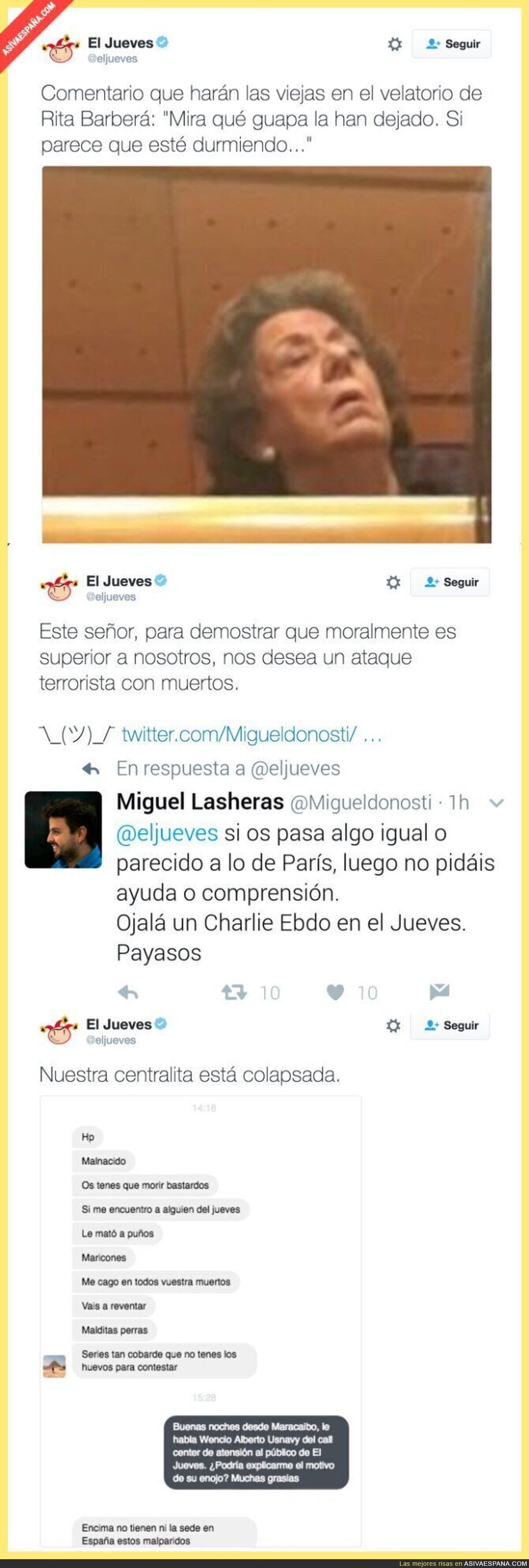 Las amenazas a la revista El Jueves tras este tuit después de la muerte de Rita Barberá