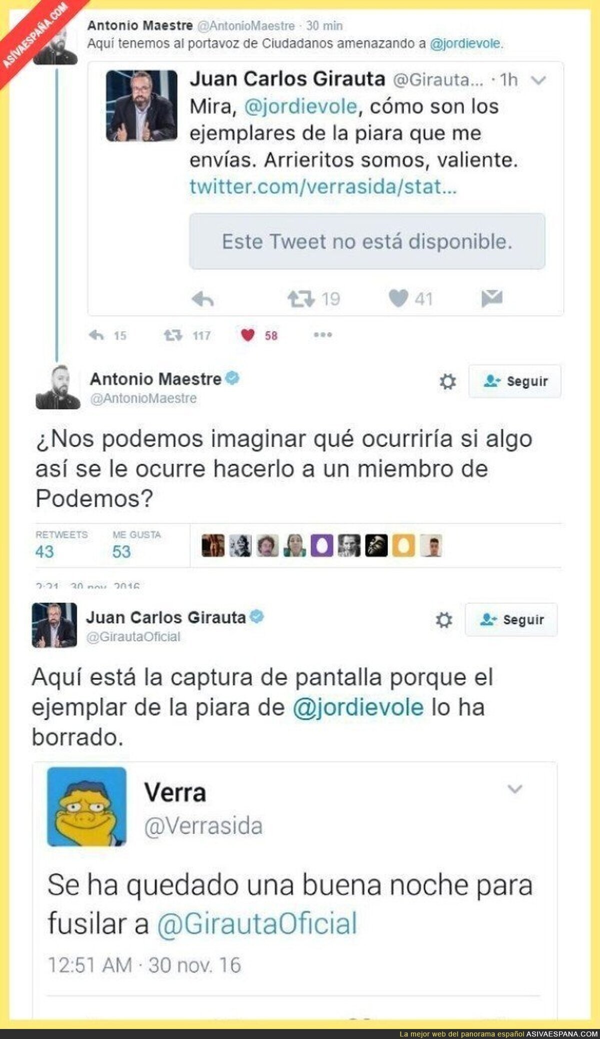 Girauta excusándose en anónimos de Twitter para llamar cerdo a Jordi Évole