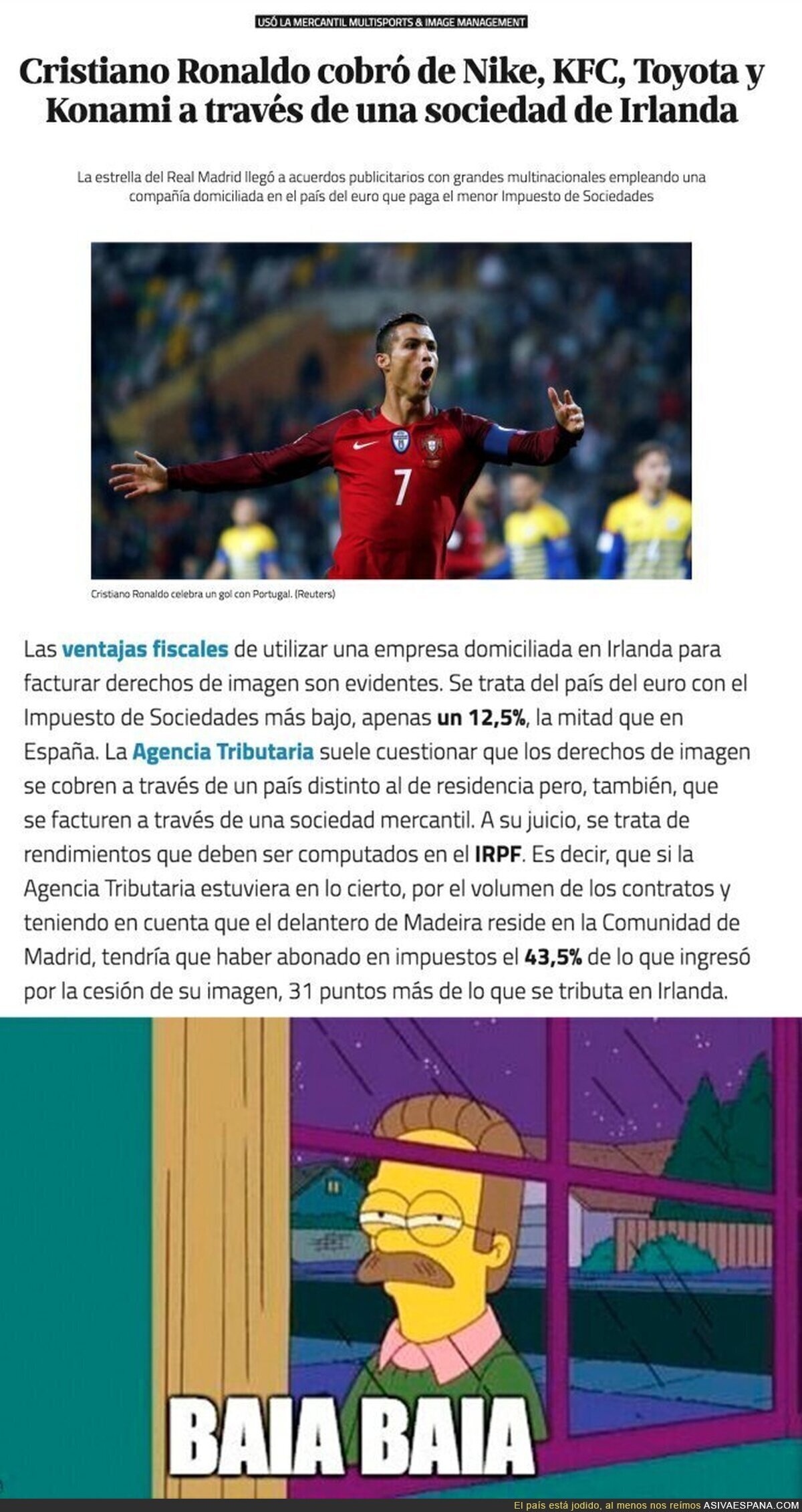 Cristiano Ronaldo defrauda a la Hacienda española cobrando en una sociedad de Irlanda