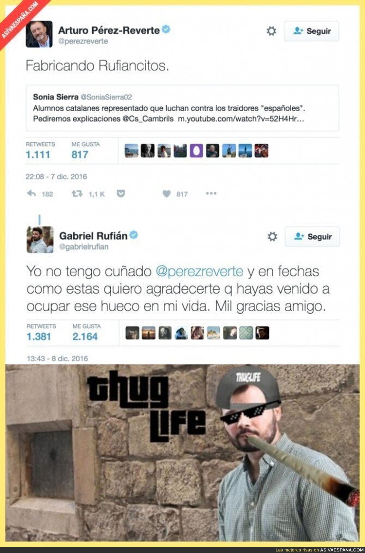 La genial respuesta de Miguel Rufián a este tuit de Arturo Pérez-Reverte