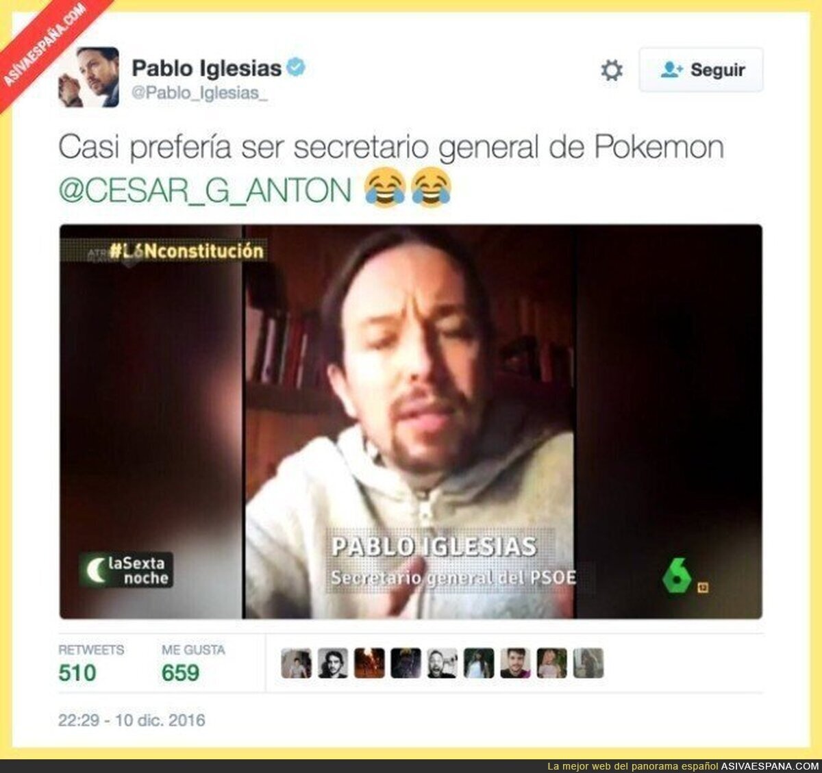 El tuit de Pablo Iglesias tras ponerle que es secretario general del PSOE