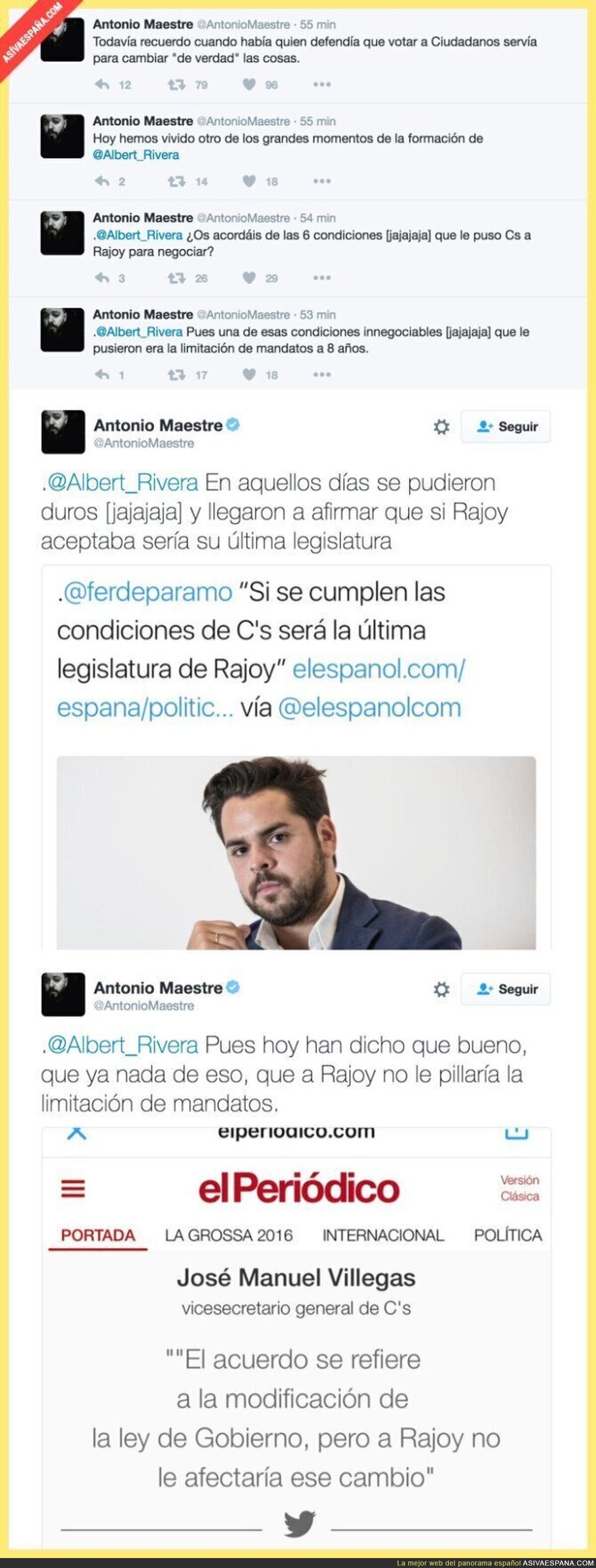 Ciudadanos se vuelve a contradecir, ahora con el mandato de Rajoy