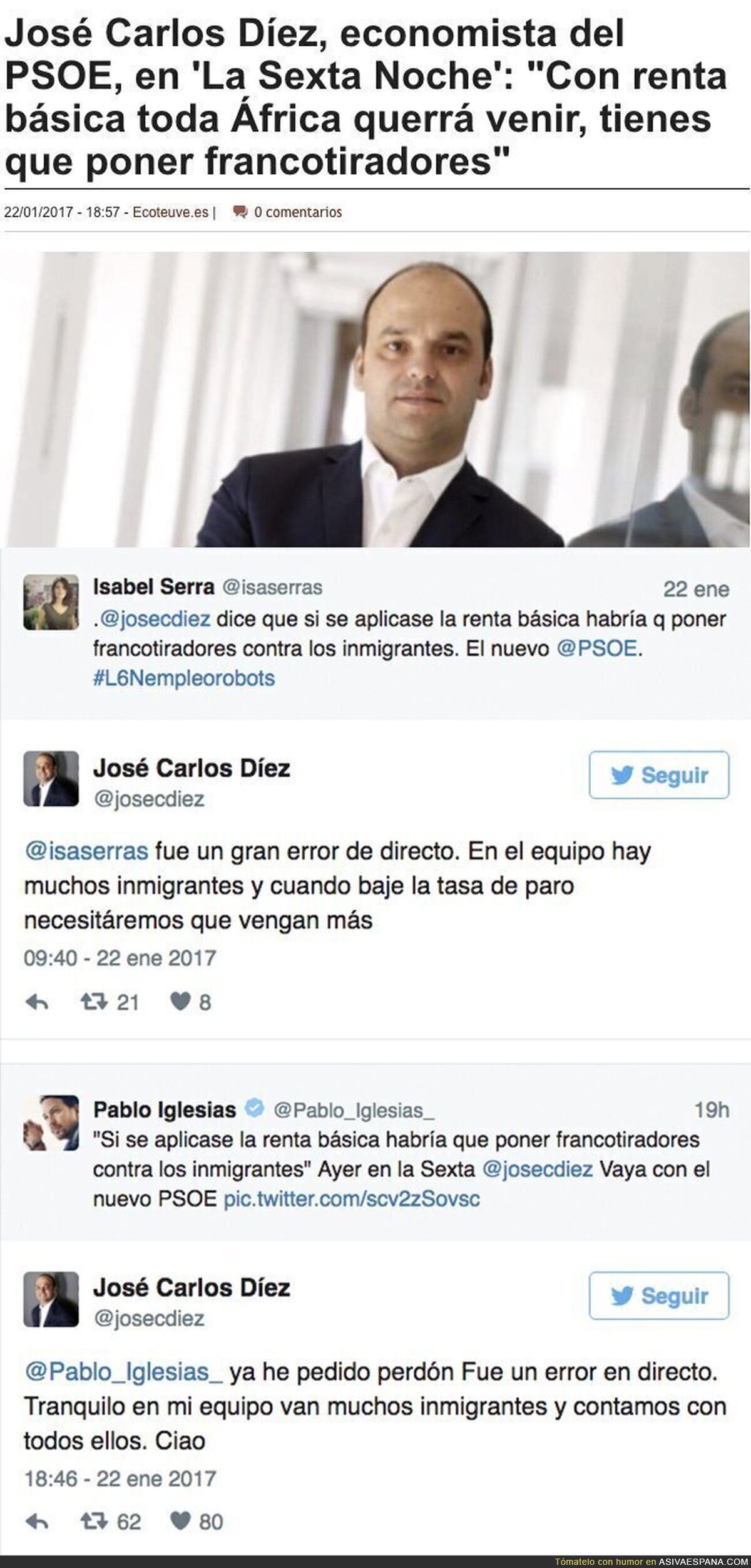 Las polémicas declaraciones del nuevo asesor económico del PSOE sobre inmigrantes y francotiradores