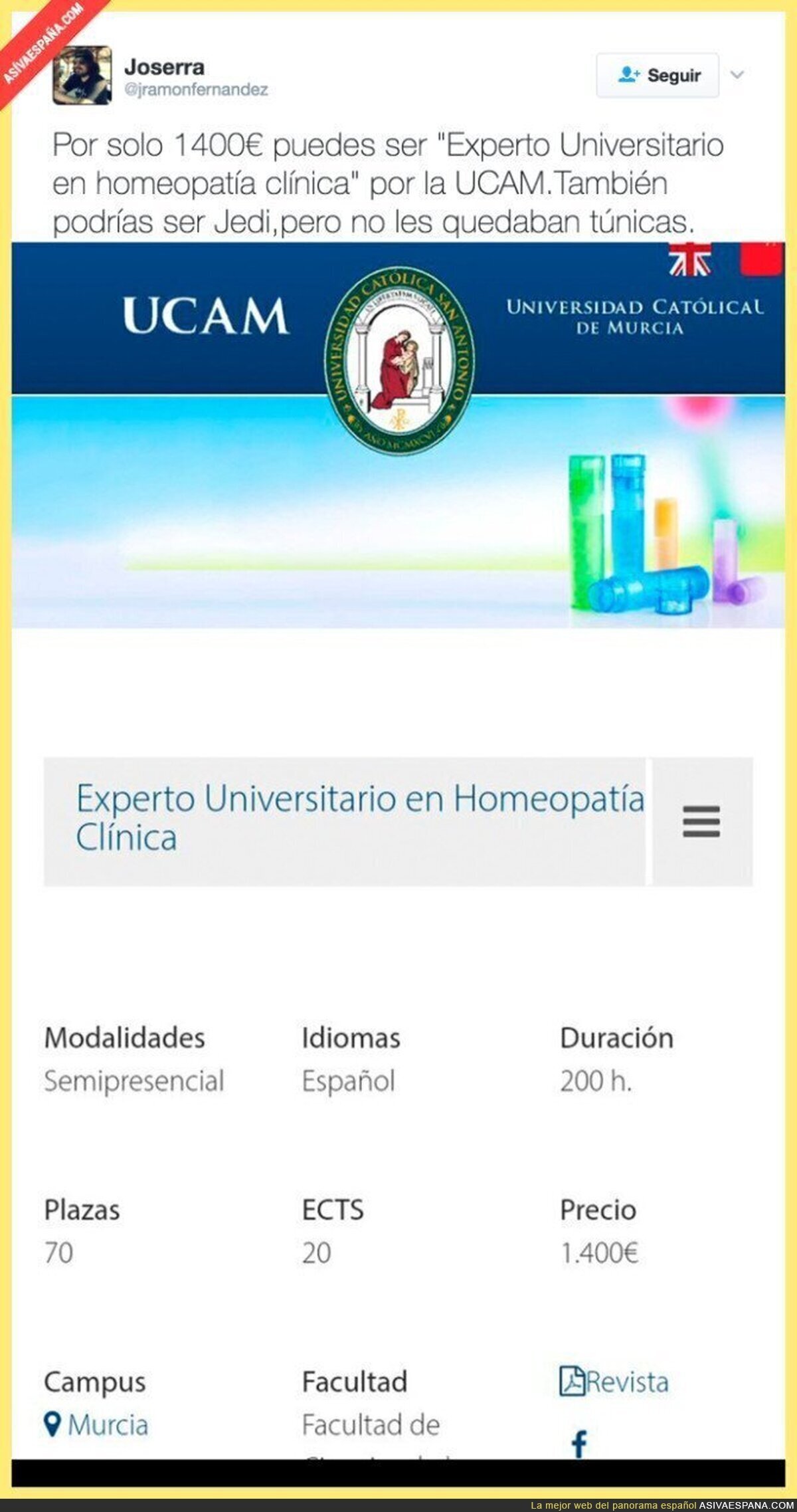 El módico precio por el que serás "experto homeopático" gracias a la UCAM