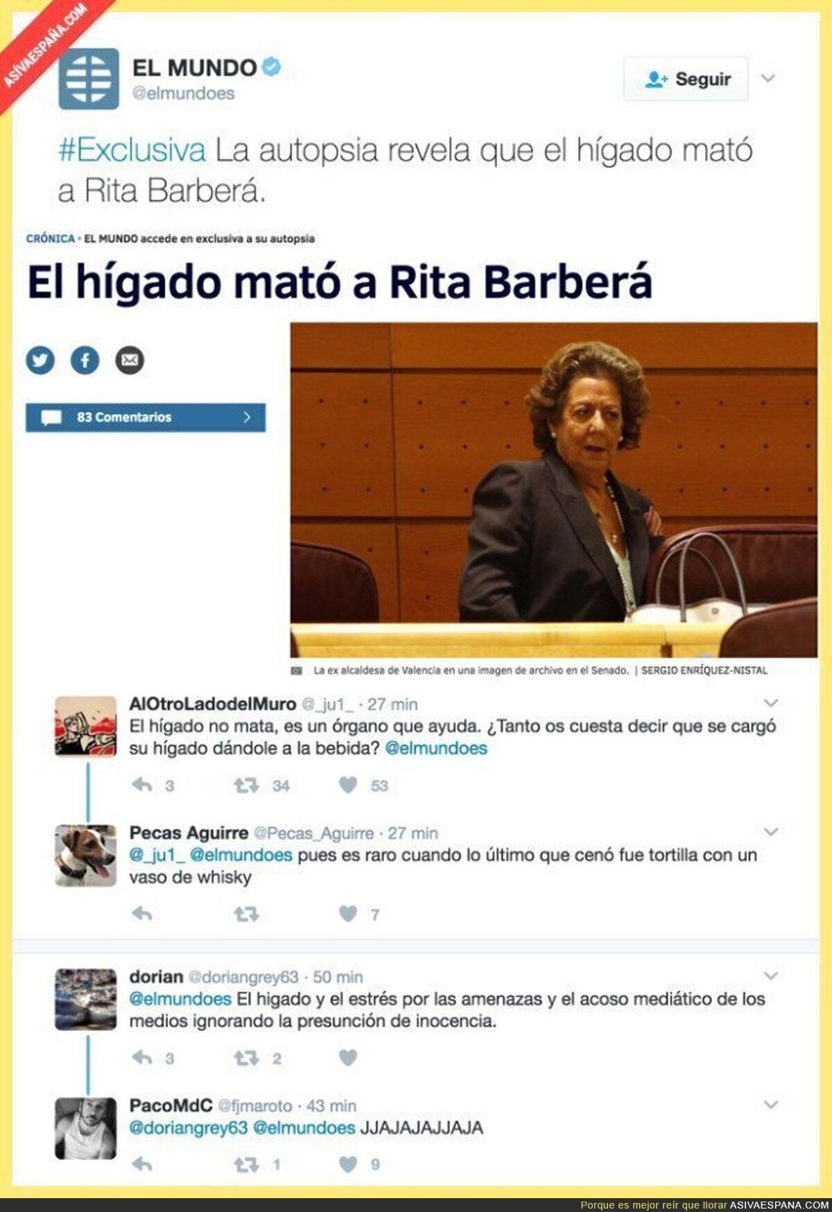 ¡Ya se conocen las causas de la muerte de Rita Barberá!