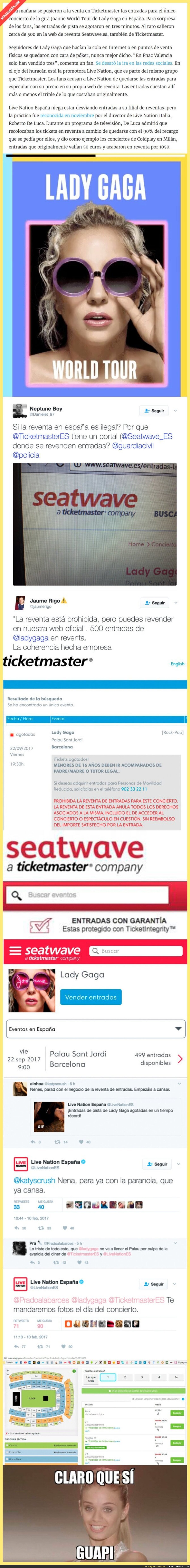 Lío con Ticketmaster por quedarse con entradas de Lady Gaga y venderlas por el triple en la reventa