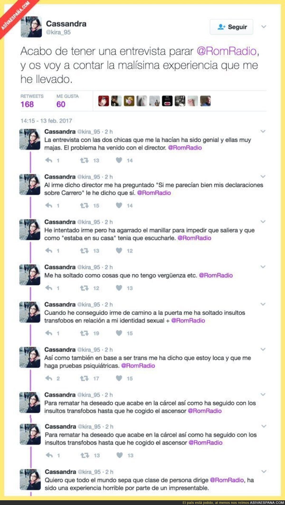 El lamentable trato del director de RomRadio  a la chica condenada por los tuits de Carrero Blanco