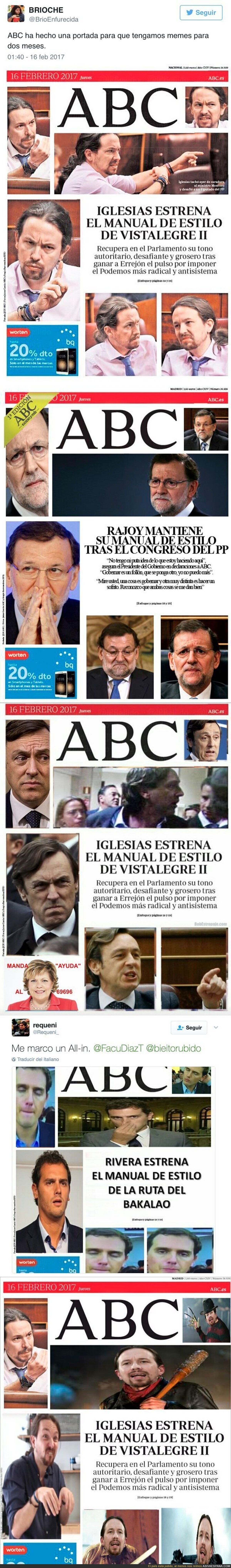 El ABC saca una portada con caras enfadadas de Pablo Iglesias e internet se llena de parodias