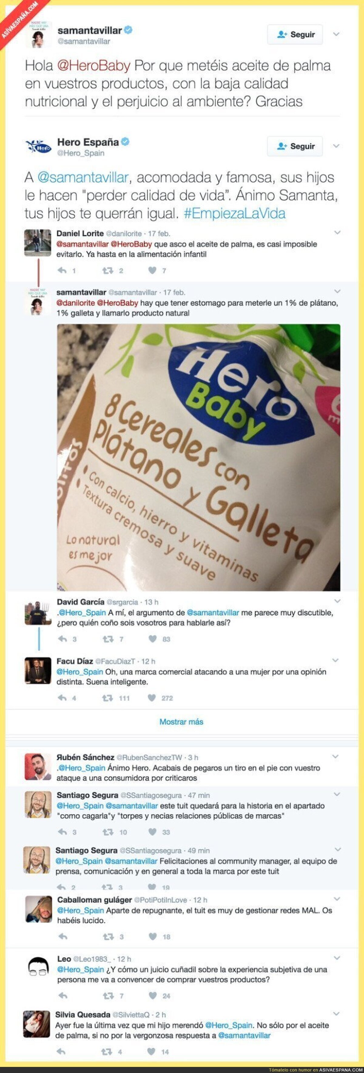 La polémica respuesta de la marca 'Hero' a Samanta Villar que ha indignado a todo Twitter