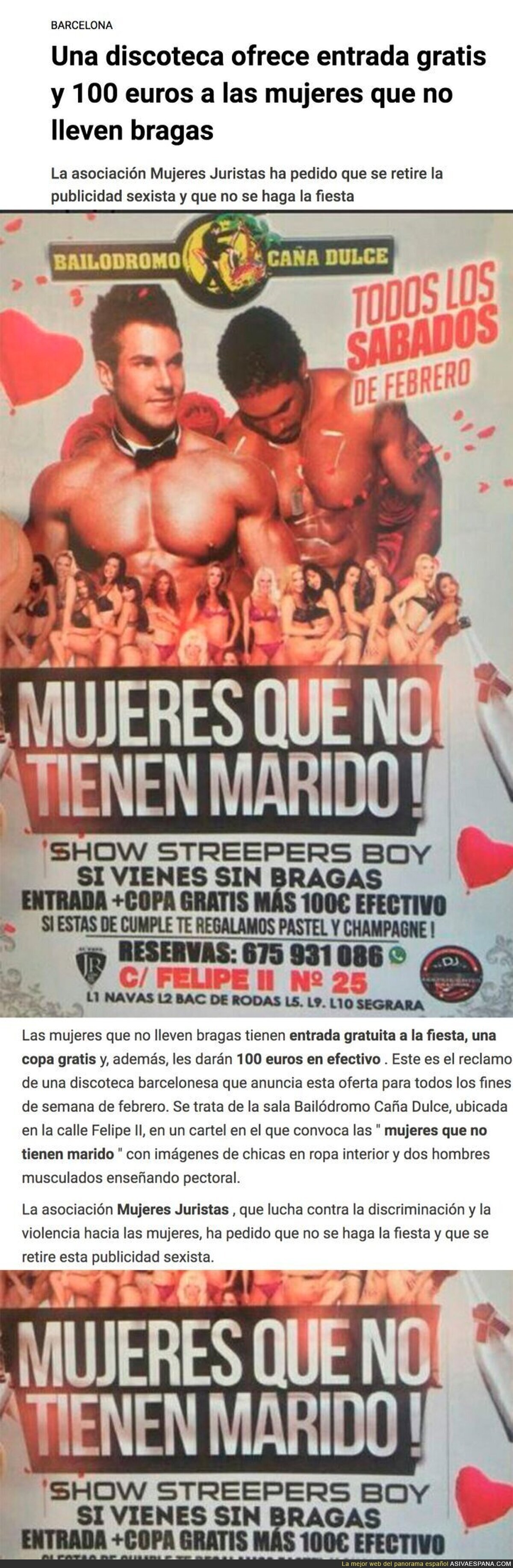 Polémico cartel de discoteca que ofrece entrada gratis y 100€ a las mujeres que no lleven bragas
