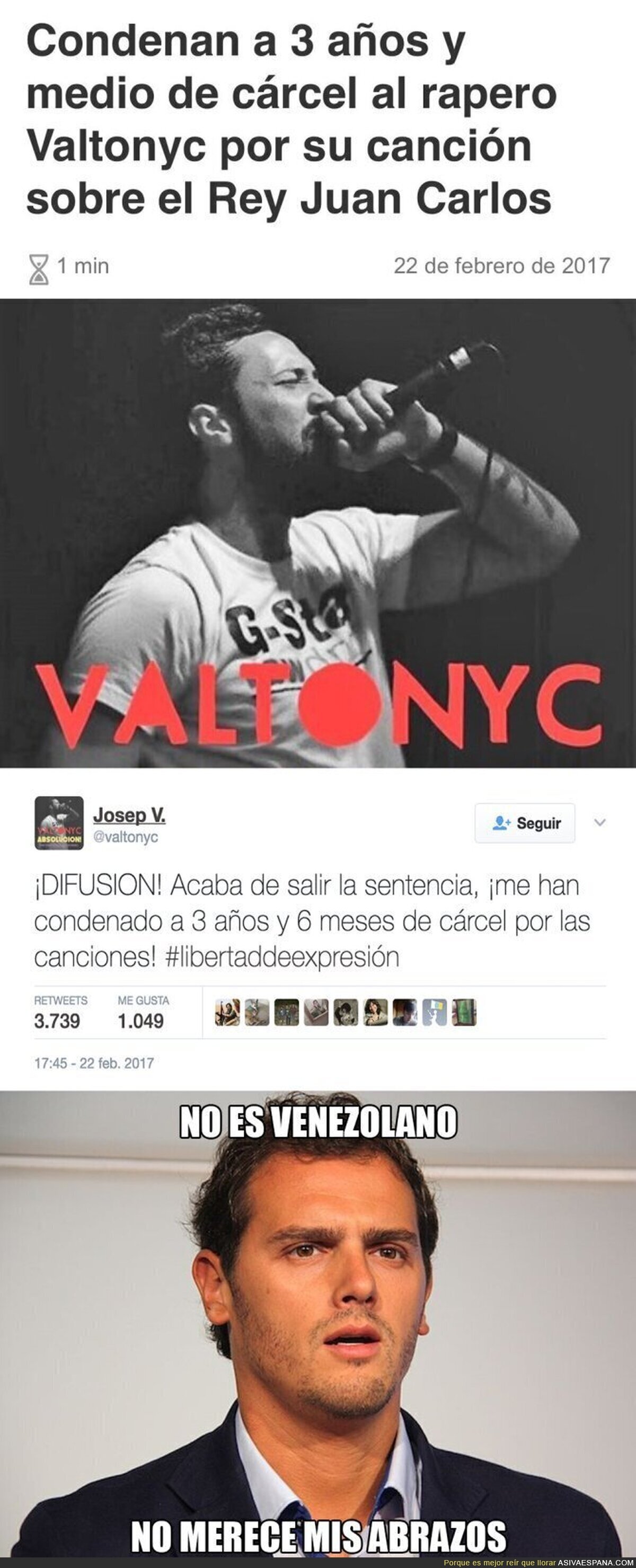Valtonyc ha sido condenado a 3 años y 6 meses de cárcel por una canción sobre el Rey