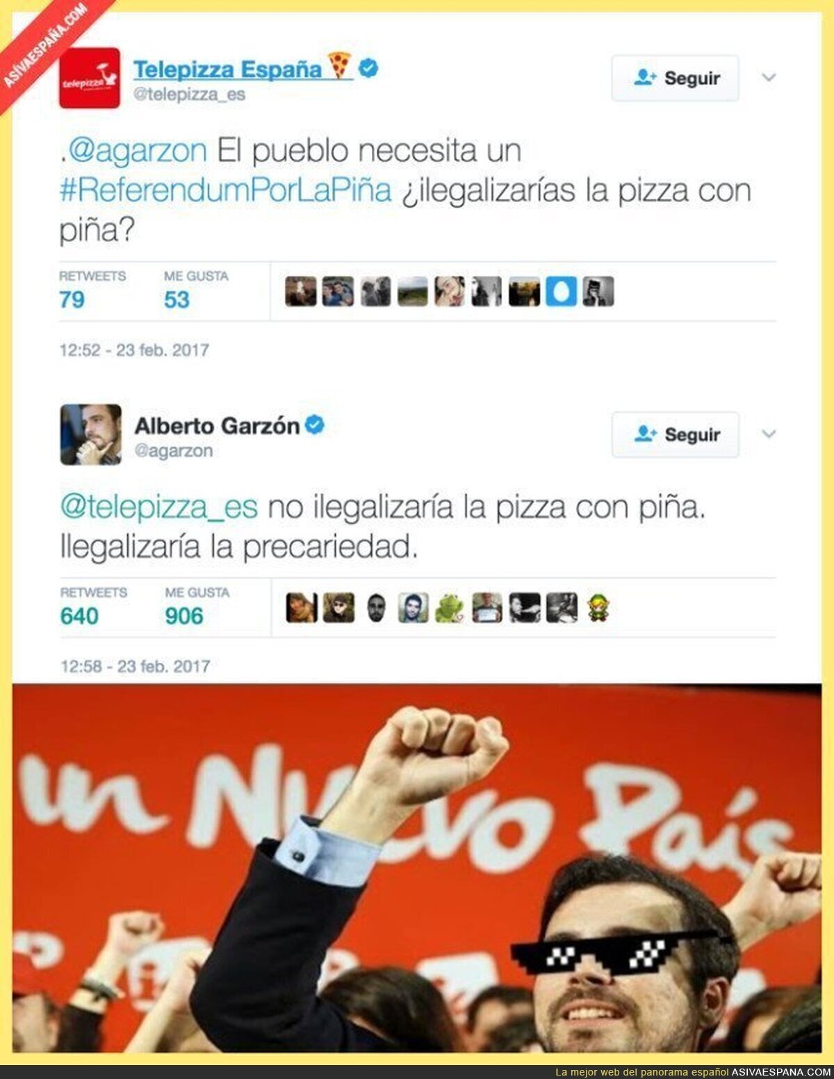 La gran respuesta de Alberto Garzón a Telepizza al ser preguntado por ilegalizar la pizza con piña