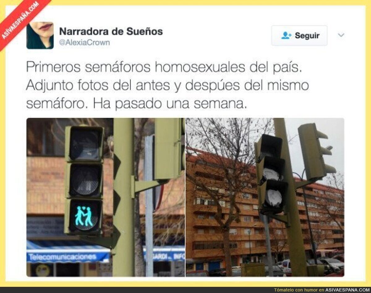 Actos vandálicos a este semáforo con una pareja homosexual