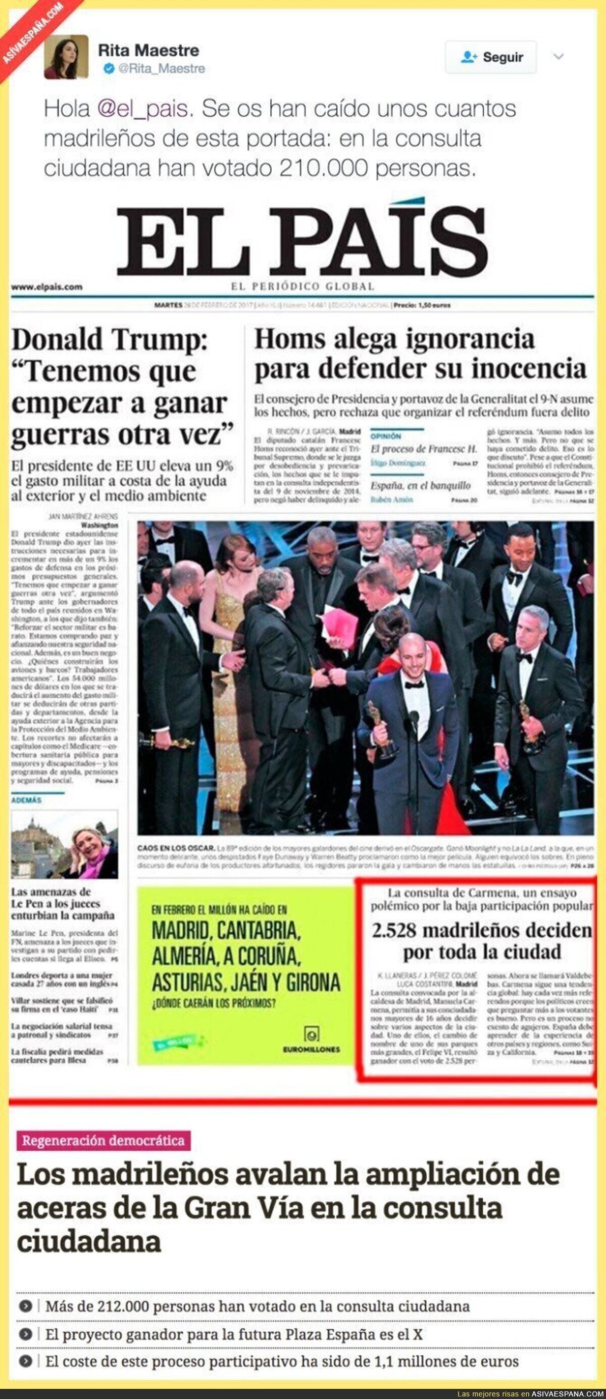 'El País' manipula descaradamente la consulta ciudadana del Ayuntamiento de Madrid