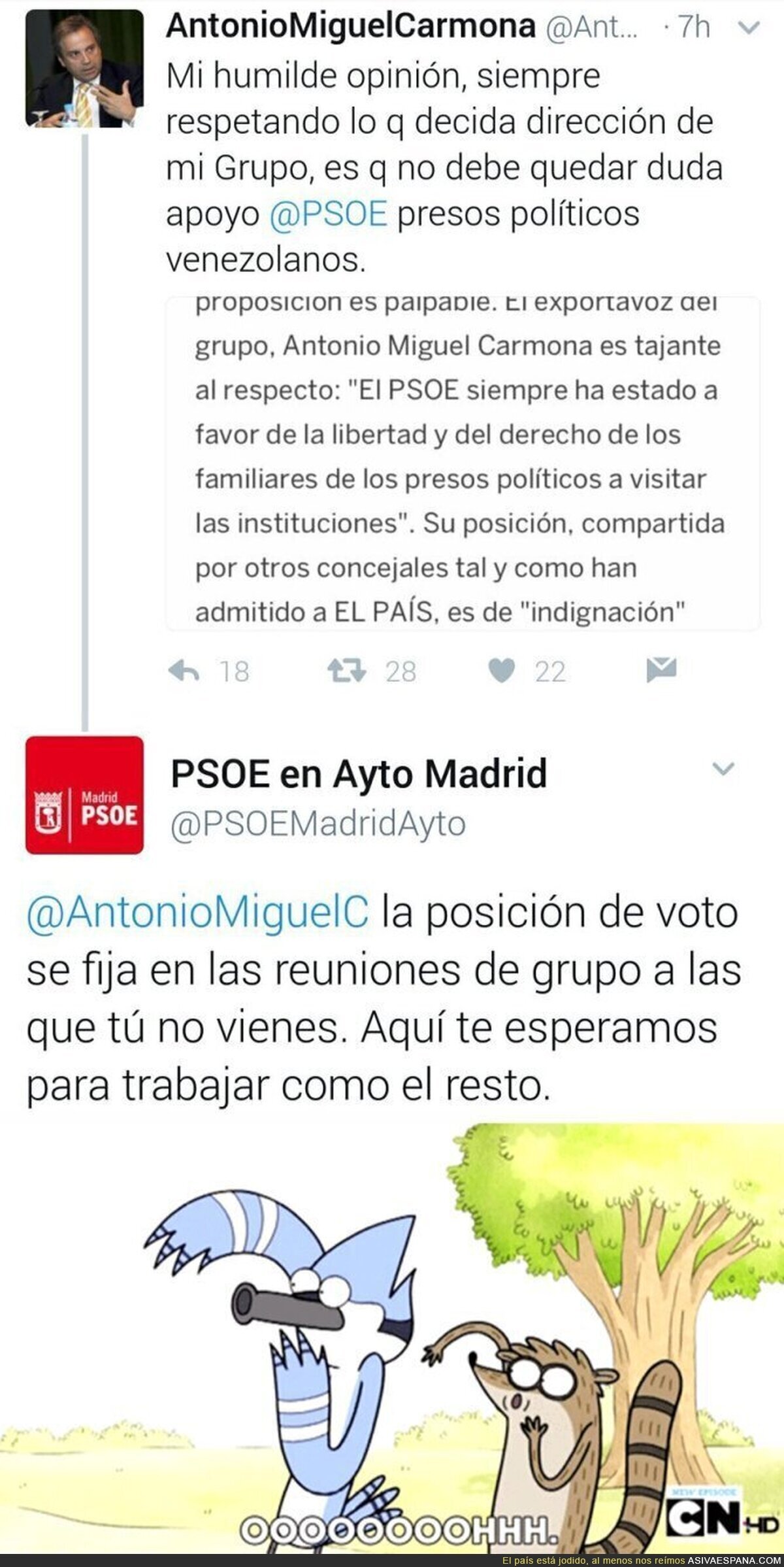 La tremenda bronca del PSOE del Ayuntamiento de Madrid a Antonio Miguel Carmona después de este tuit