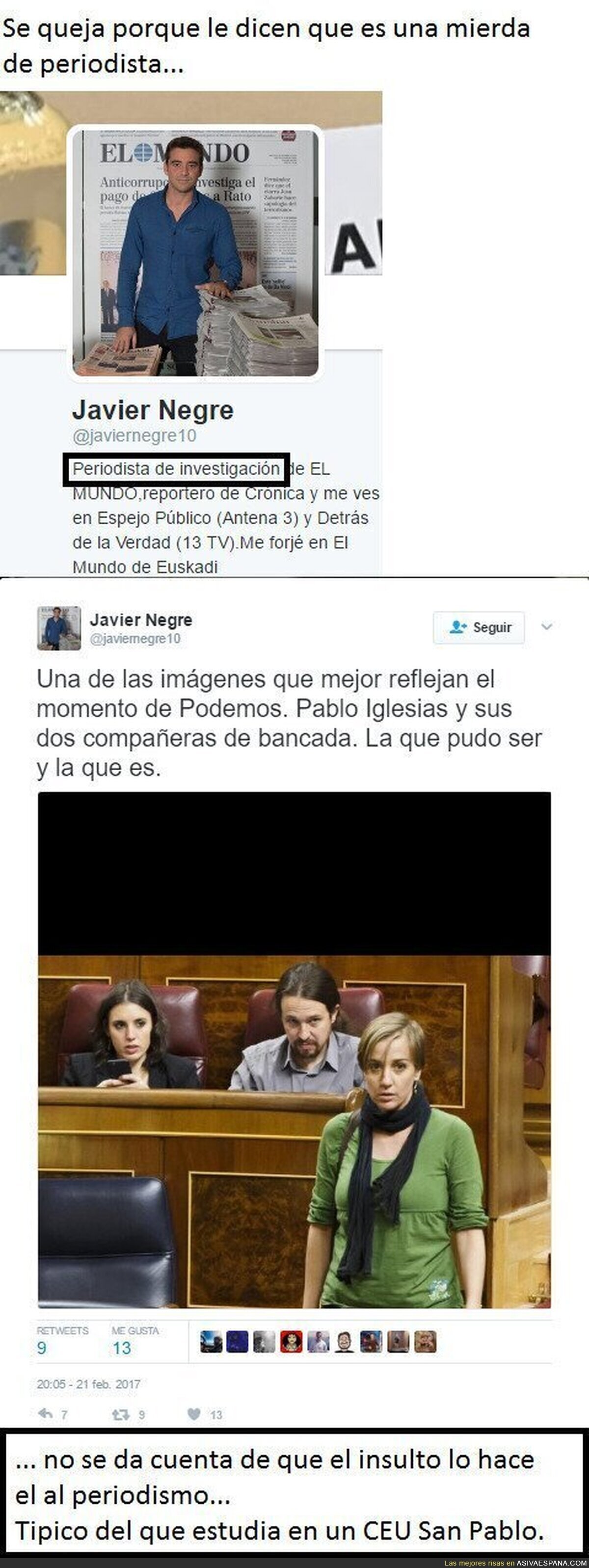 Uno de los periodistas que se queja de amenazas de votantes de Podemos