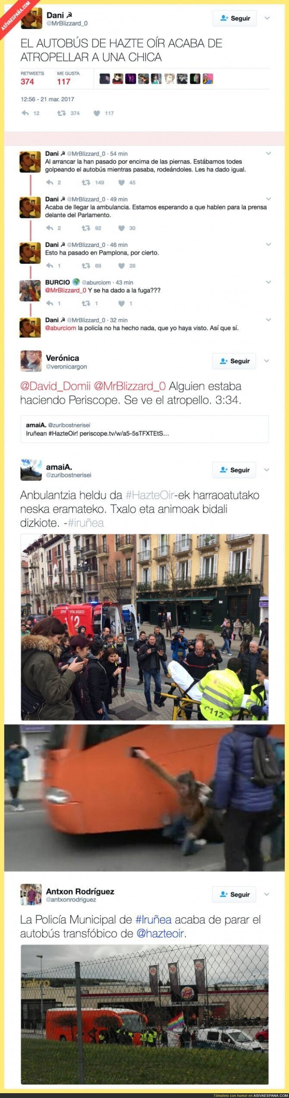 ÚLTIMA HORA: El autobús de 'HazteOír' se da a la fuga tras atropellar a una chica en Pamplona