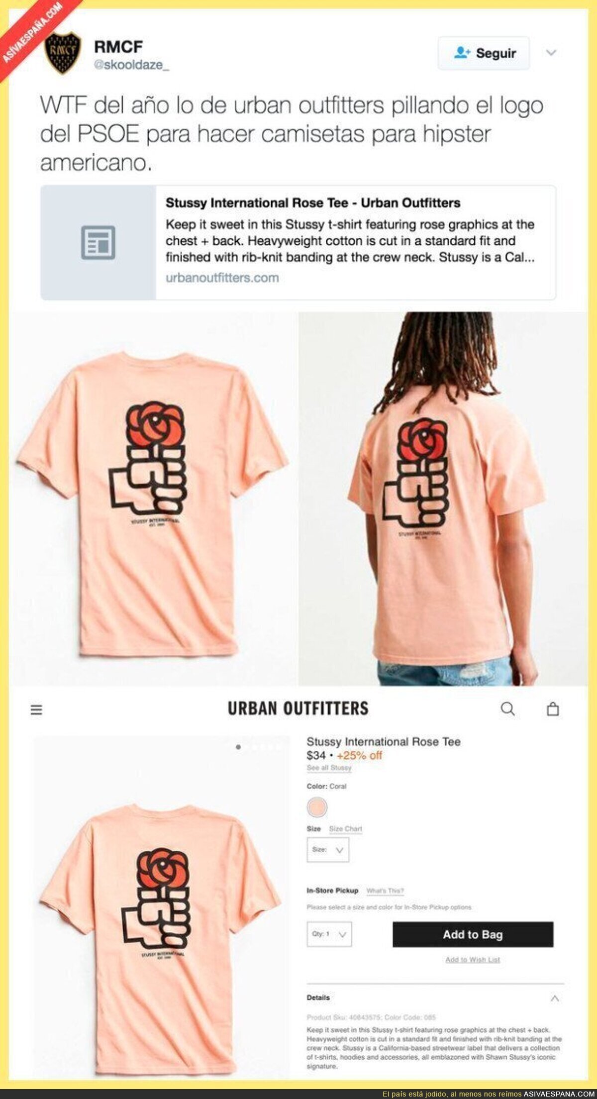 La tienda estadounidense Urban Outfitters vende una camiseta con el logo del PSOE de 1977