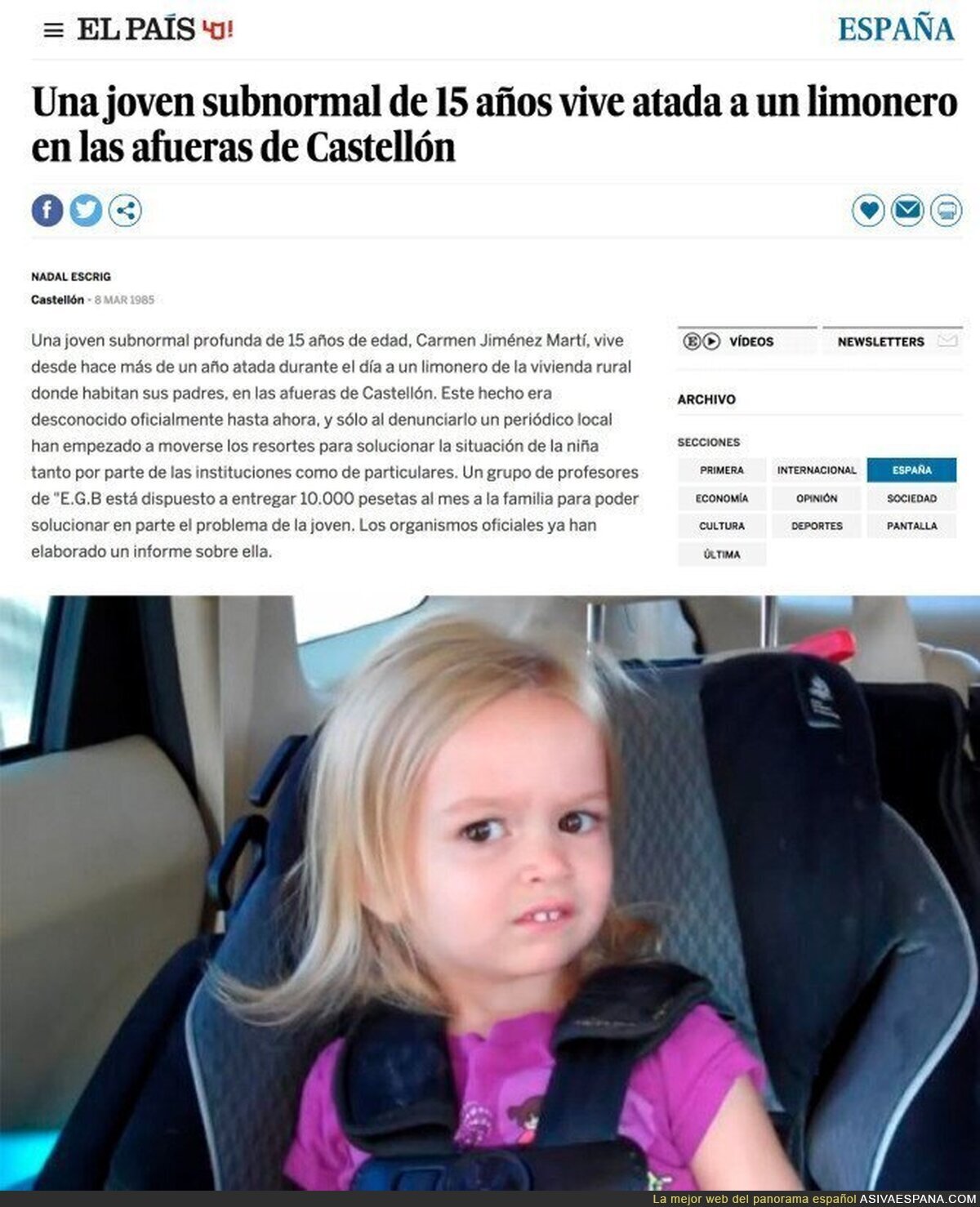 Así contaba El País una noticia de Castellón en 1985