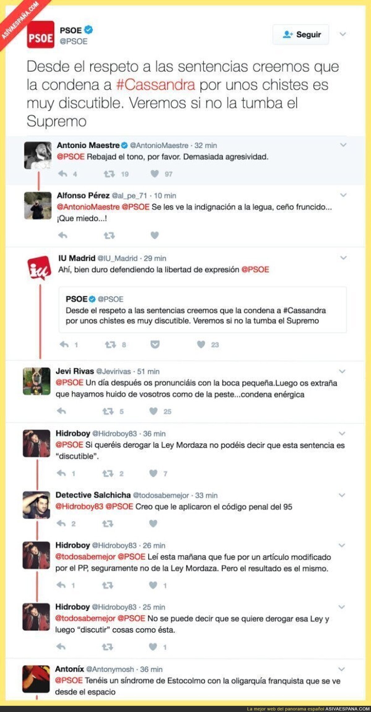 El PSOE "defiende" a Cassandra y su libertad de expresión de forma muy triste
