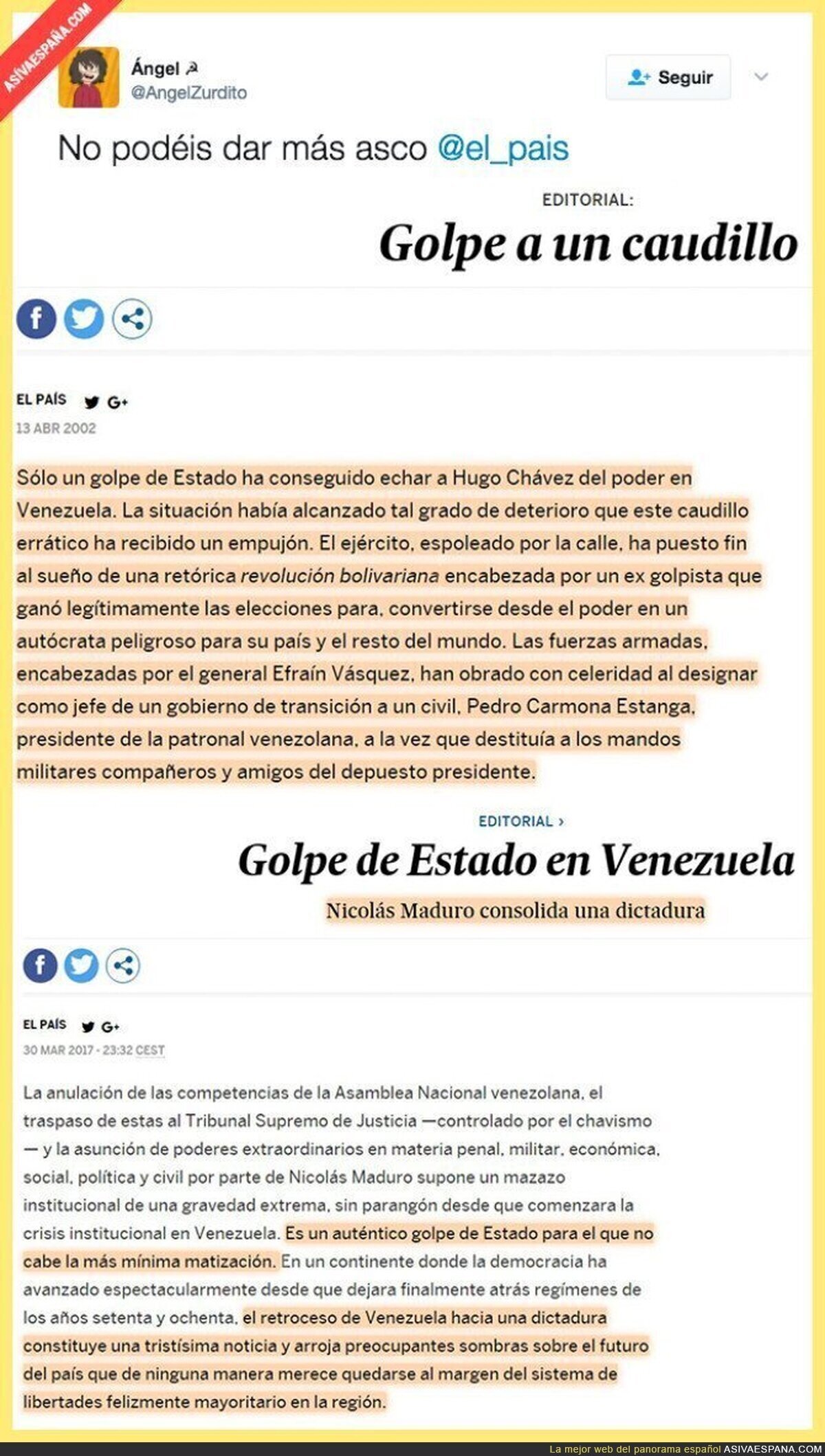 "El País" y las dictaduras en Venezuela - 2002 y 2017