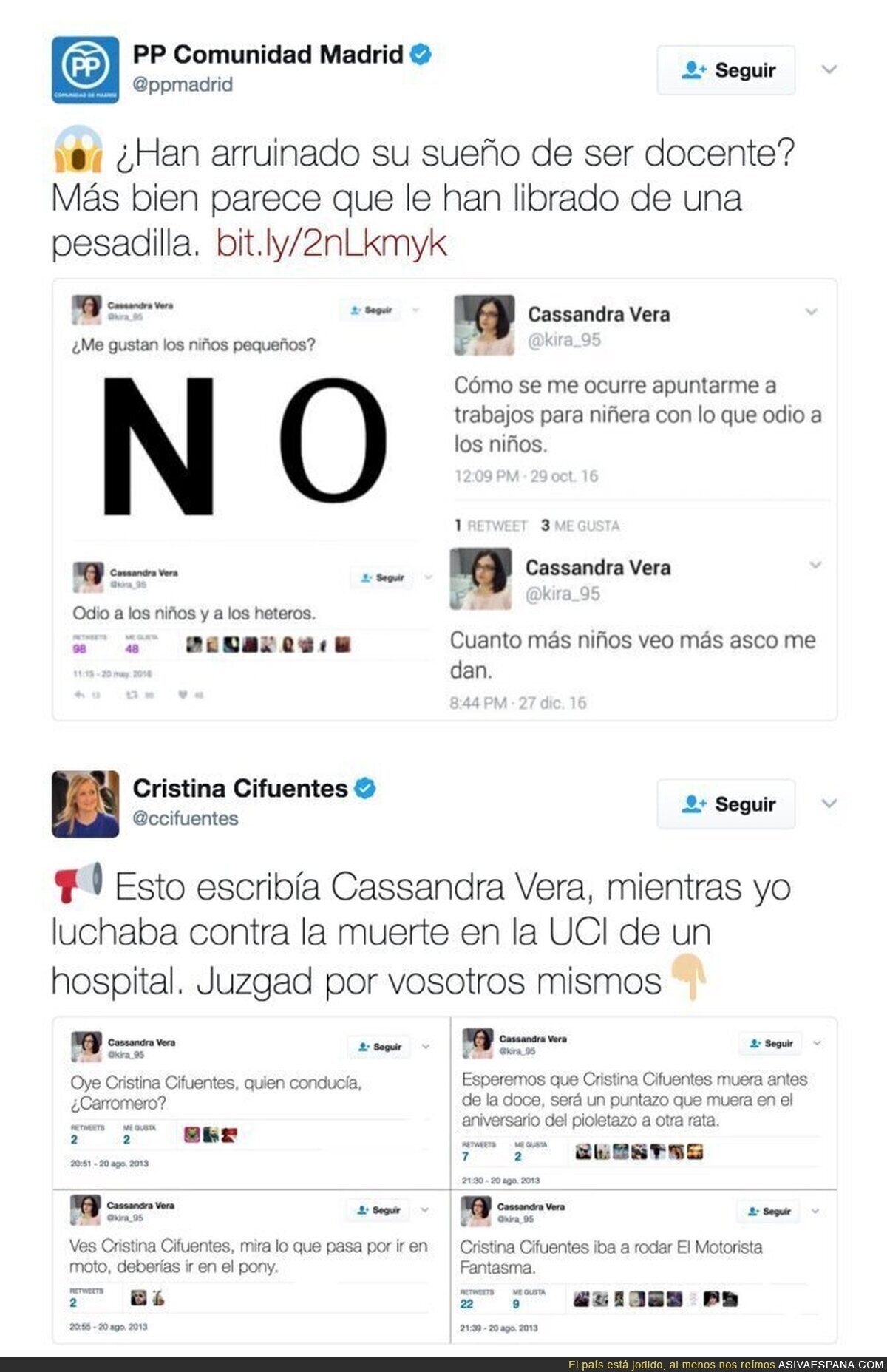 MUY FUERTE: El PP y Cristina Cifuentes incitando al acoso a Cassandra por Twitter