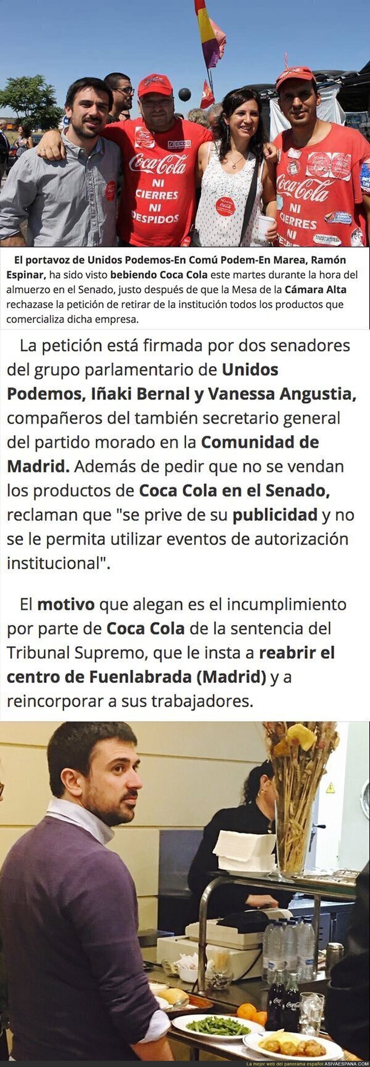Pillan a Ramón Espinar (Podemos) consumiendo una Coca-Cola tras pedir que se retiren esas bebidas