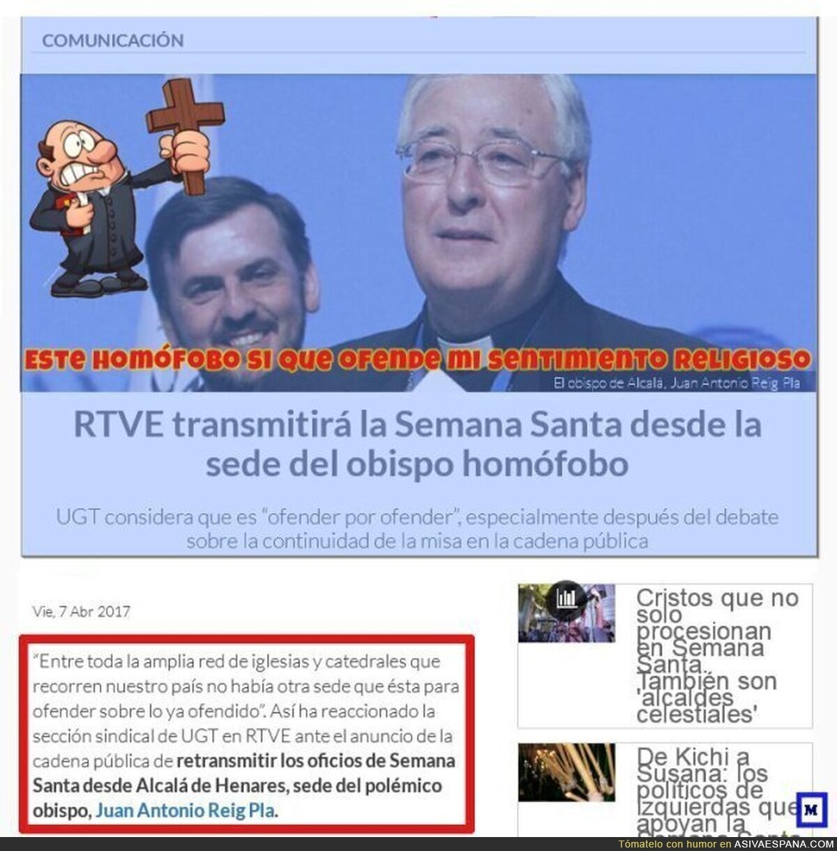 RTVE transmitirá la Semana Santa desde la sede del obispo homófobo