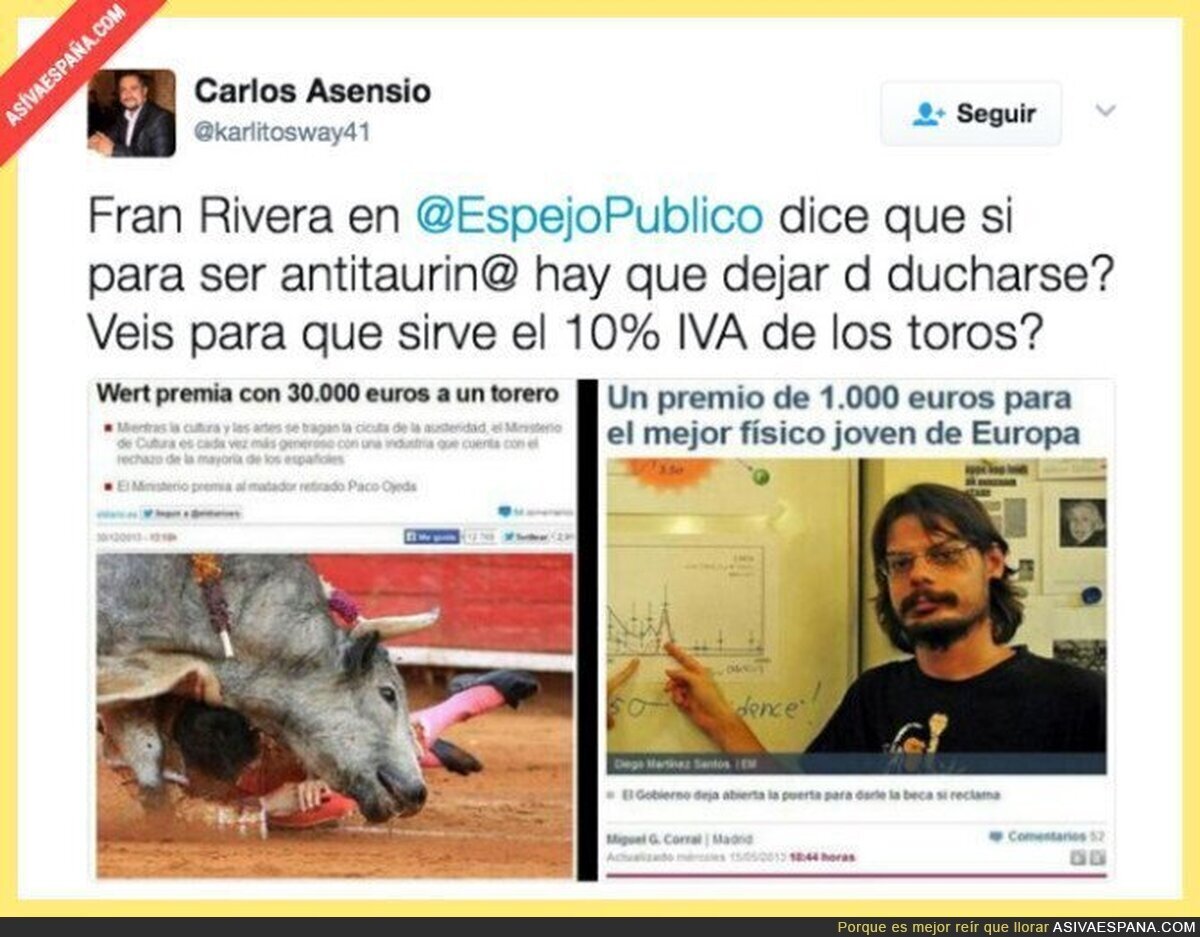 La clara diferencia entre un torero y un físico en España