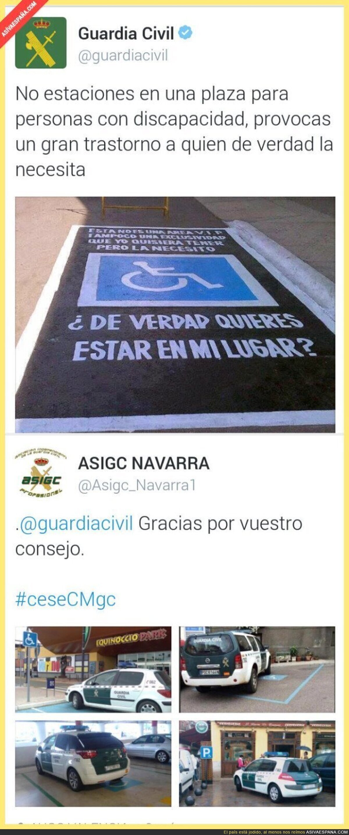 La Guardia Civil recuerda no aparcar en zona de minusválidos y le pegan un ZASCA brutal
