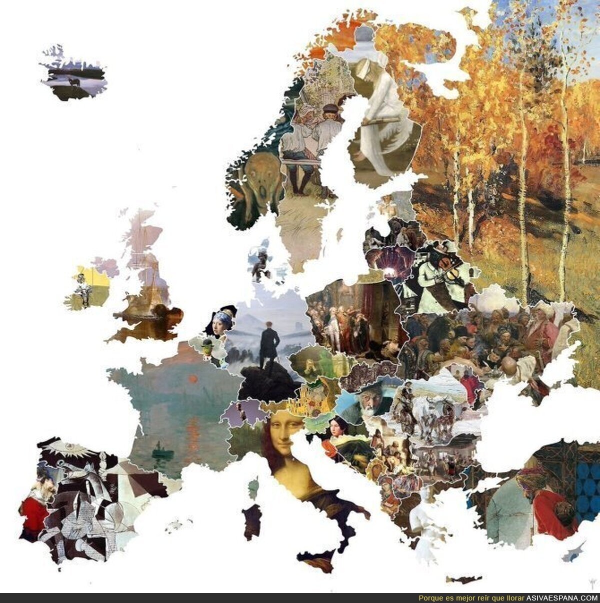 Mapa de Europa con el cuadro más famoso de cada país
