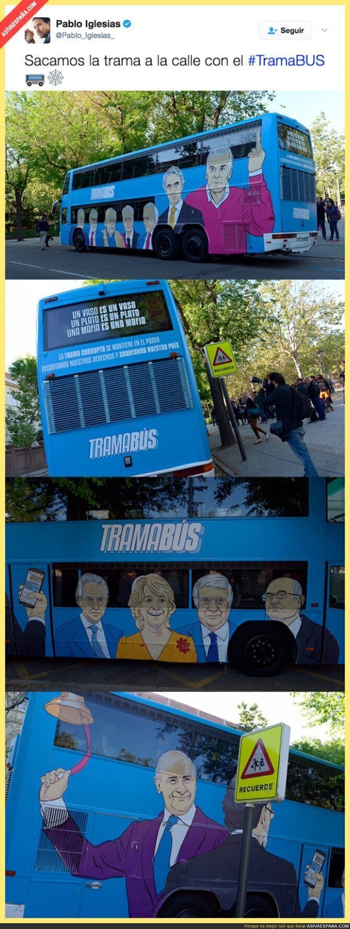 Pablo Iglesias saca a las calles el Trama Bus con estos dibujos