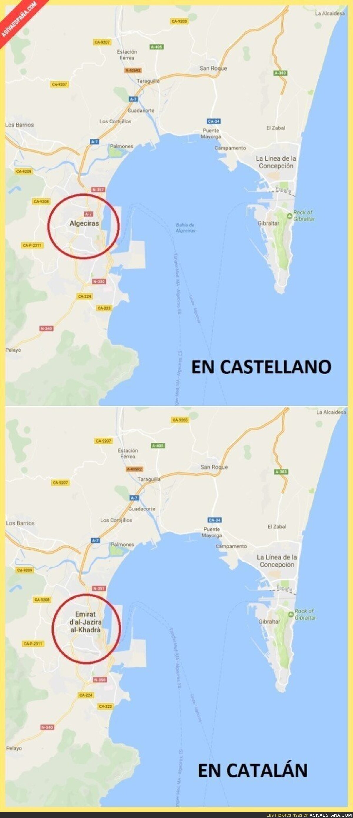 Así traduce Google Maps "Algeciras" en catalán