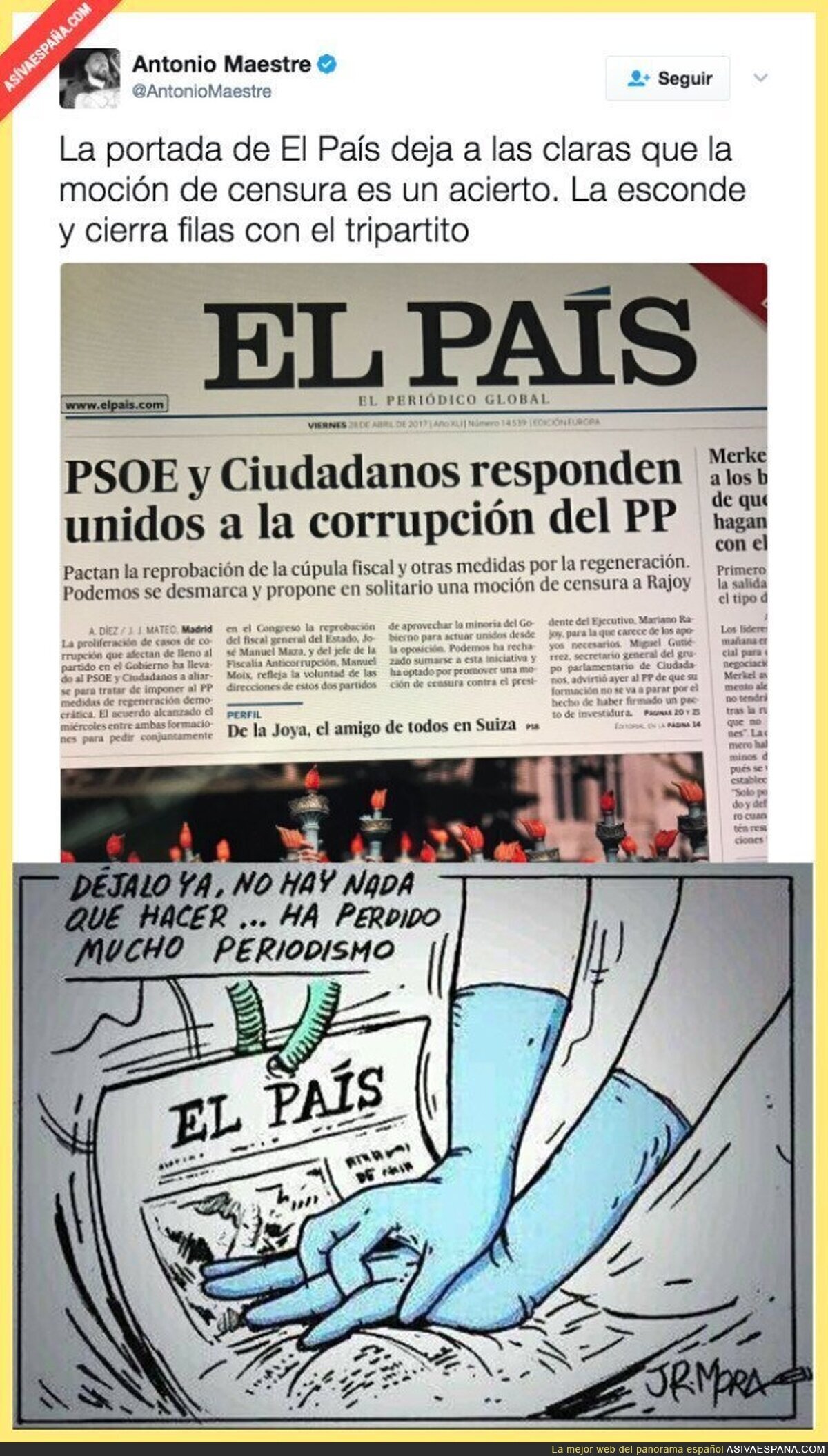Así responde "El País" en su lamentable portada a la moción de censura a Rajoy