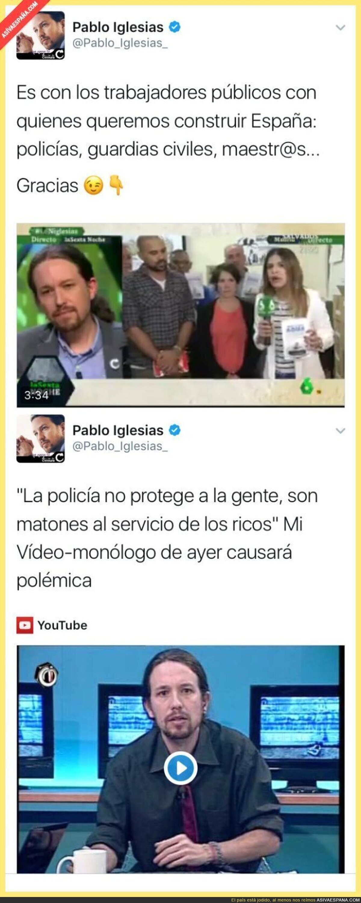 Pablo Iglesias se pega un auto zasca hablando de la policía