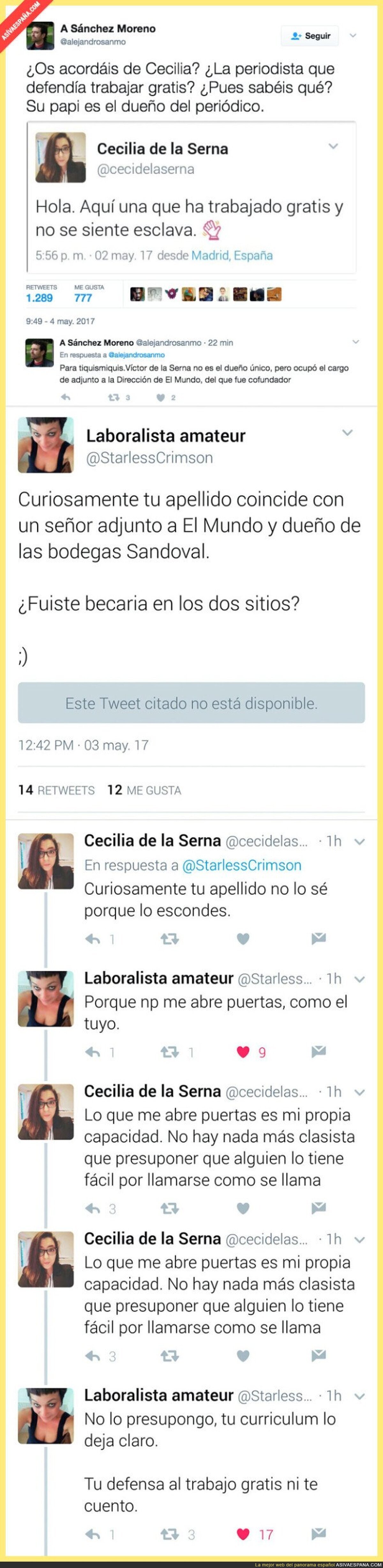 Esta periodista defiende haber trabajado gratis y le pillan sus vínculos familiares