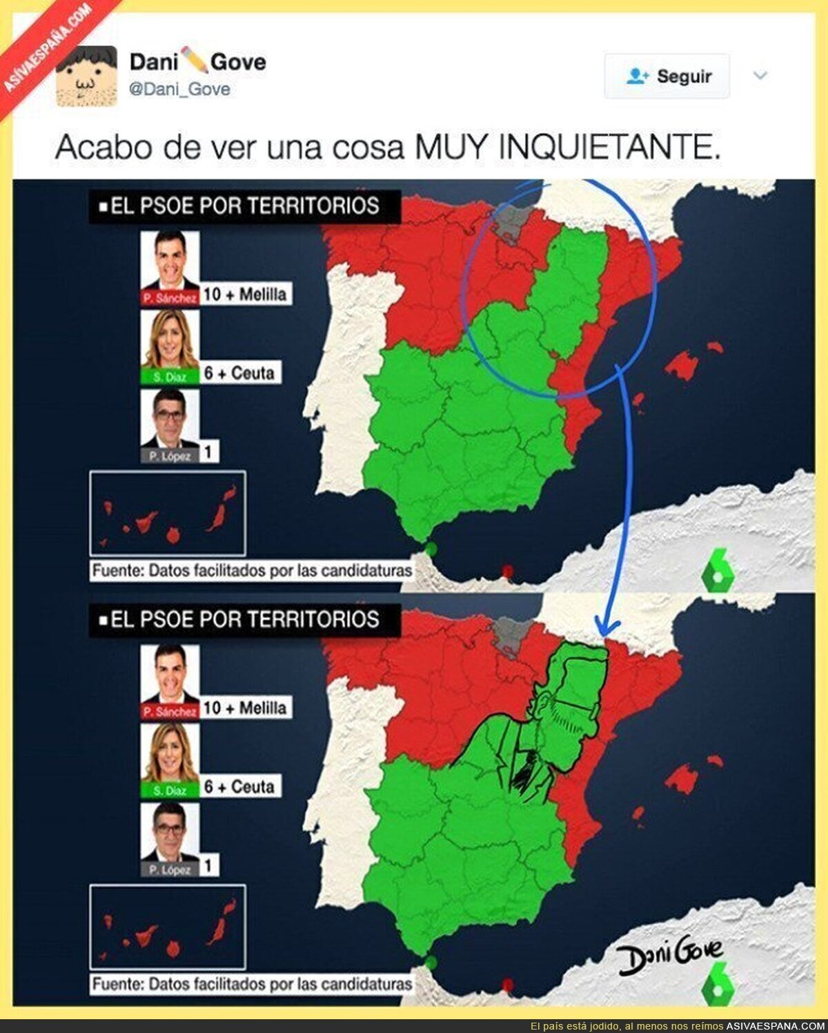 OJO: Las zonas en las que gana Susana Díaz con el PSOE hace la silueta de Rajoy